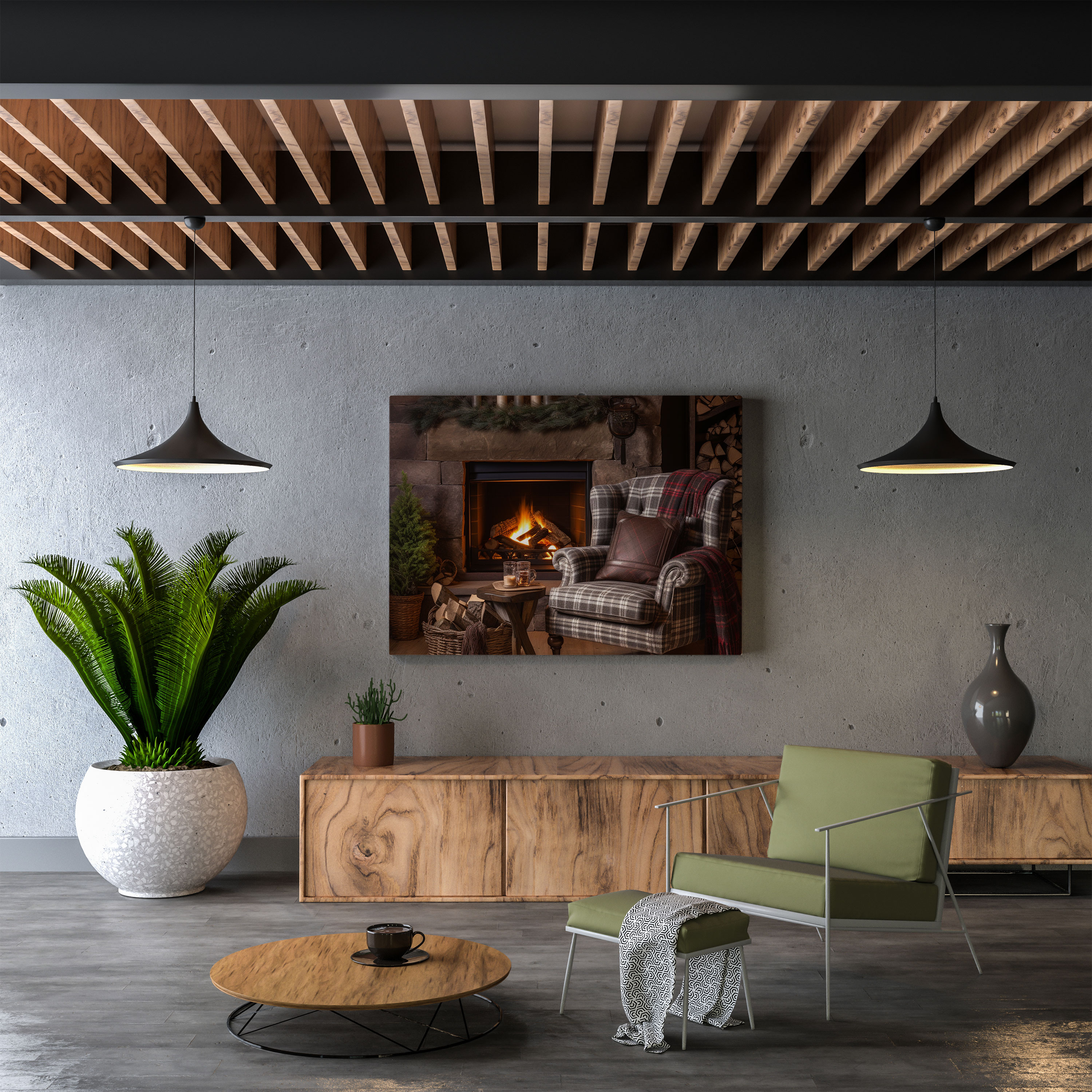 Rustic Fireplace Wall Art - Cozy Wooden Sign Canvas Print - Rustic, Wall Art, Cozy, Wall Decoration