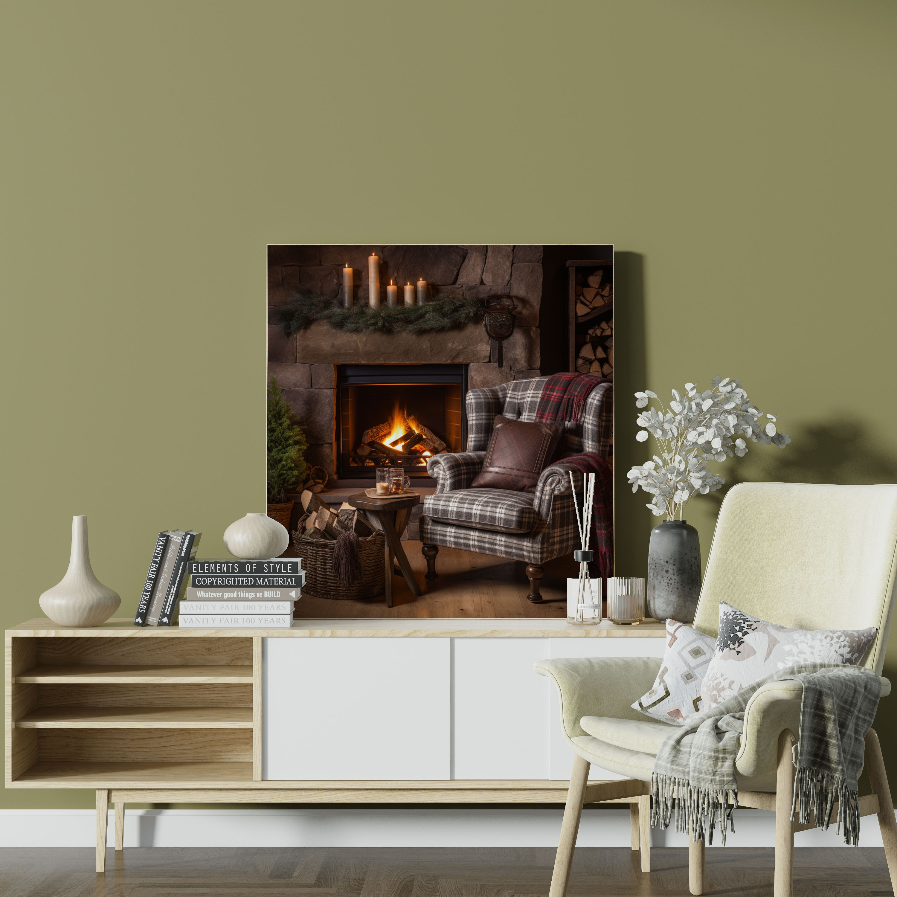 Rustic Fireplace Wall Art - Cozy Wooden Sign Canvas Print - Rustic, Wall Art, Cozy, Wall Decoration