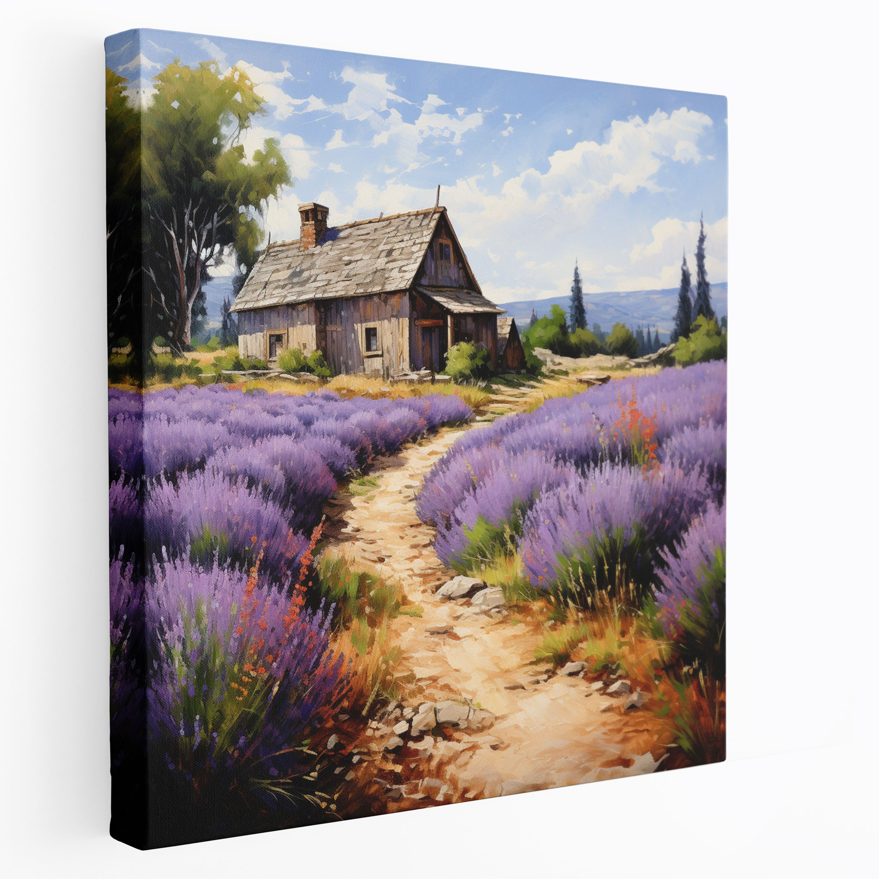 Rustic Lavender Farm Canvas Print - Barn With Stone Pathway Wall Art - Rustic, Blooming Lavender, Rustic, Barn
