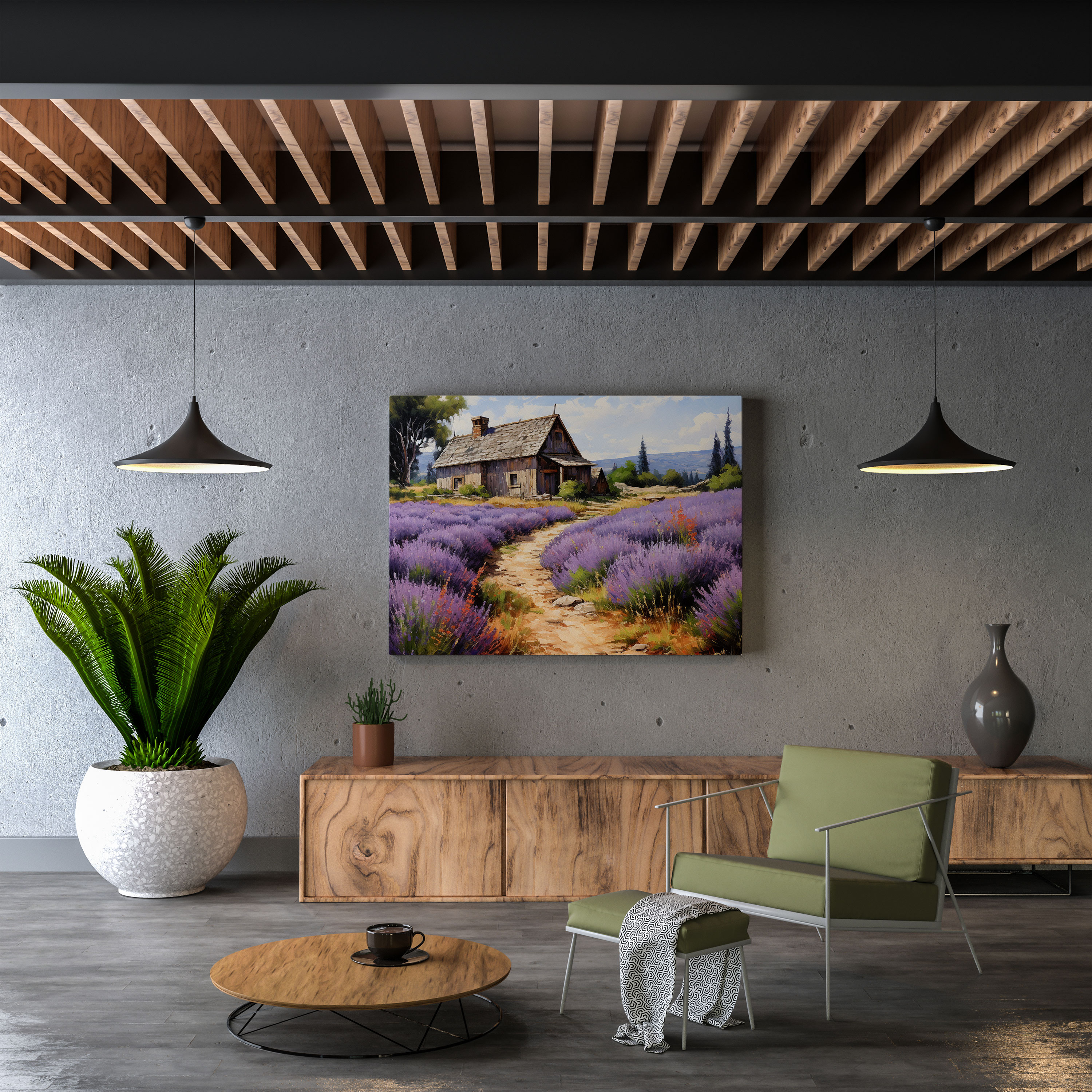 Rustic Lavender Farm Canvas Print - Barn With Stone Pathway Wall Art - Rustic, Blooming Lavender, Rustic, Barn