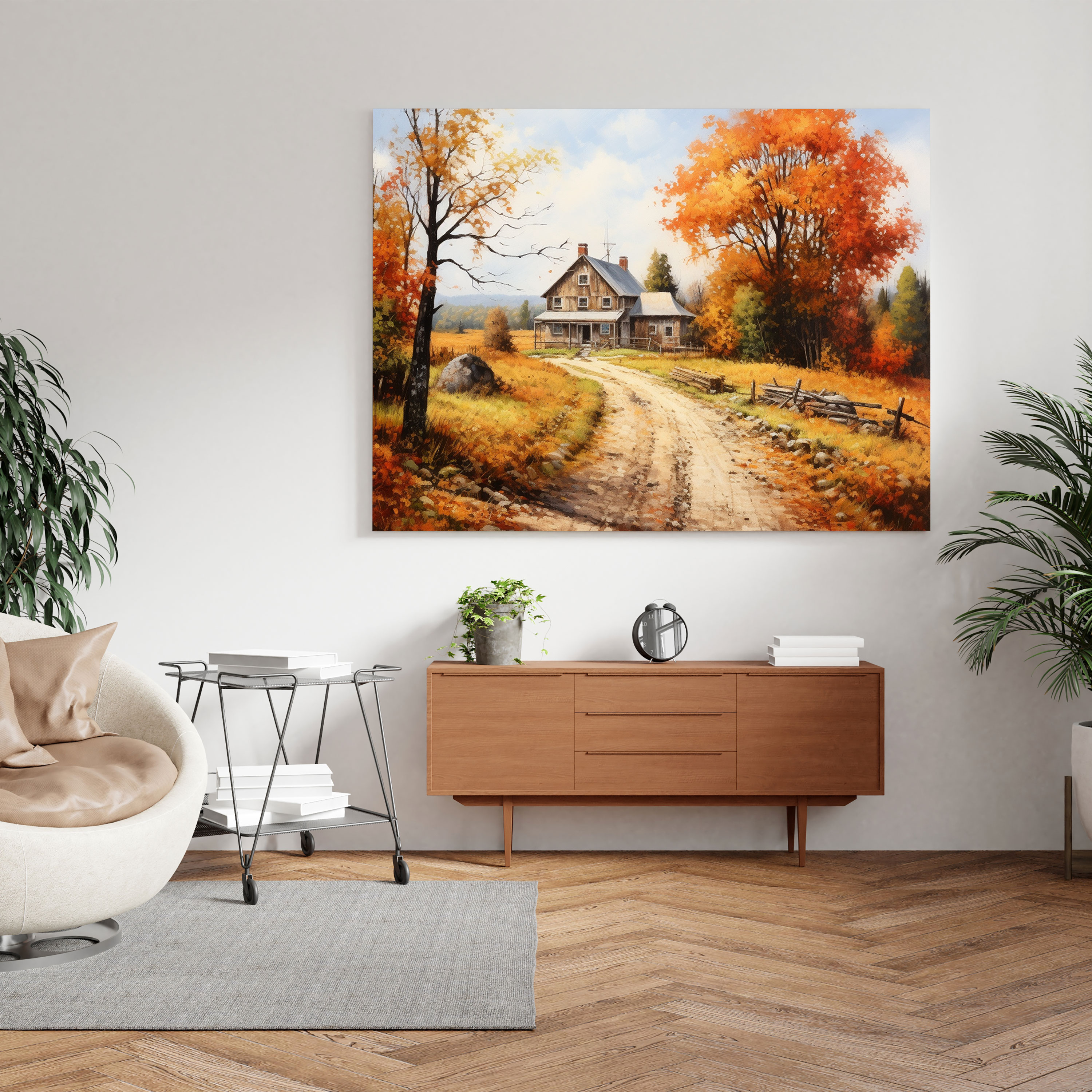 Rustic Autumn Road Canvas Print - Country Farmhouse Wall Art - Rustic, Wall Art, Picturesque Scenery, Rustic