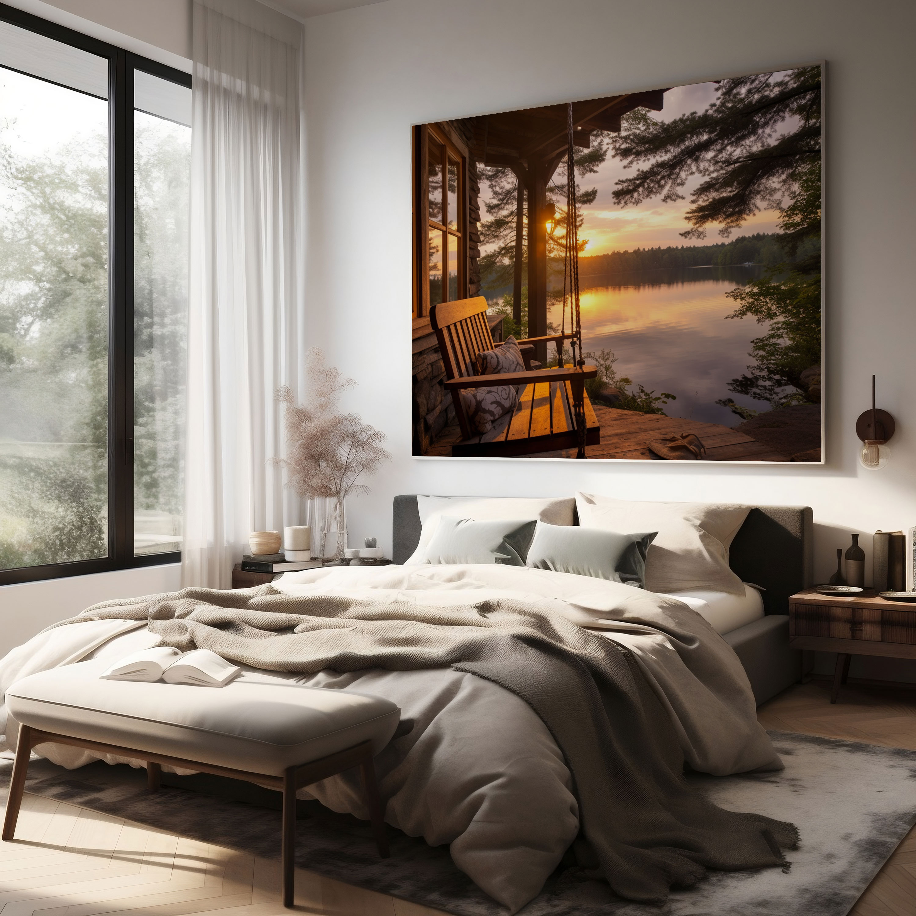 Country Porch Swing Duvar Sanatı - Sıcak Ahşap Tabelası Kanvas Tablo - Rustik Duvar Süslemesi Duvar Sanatı Ev Dekorasyonu