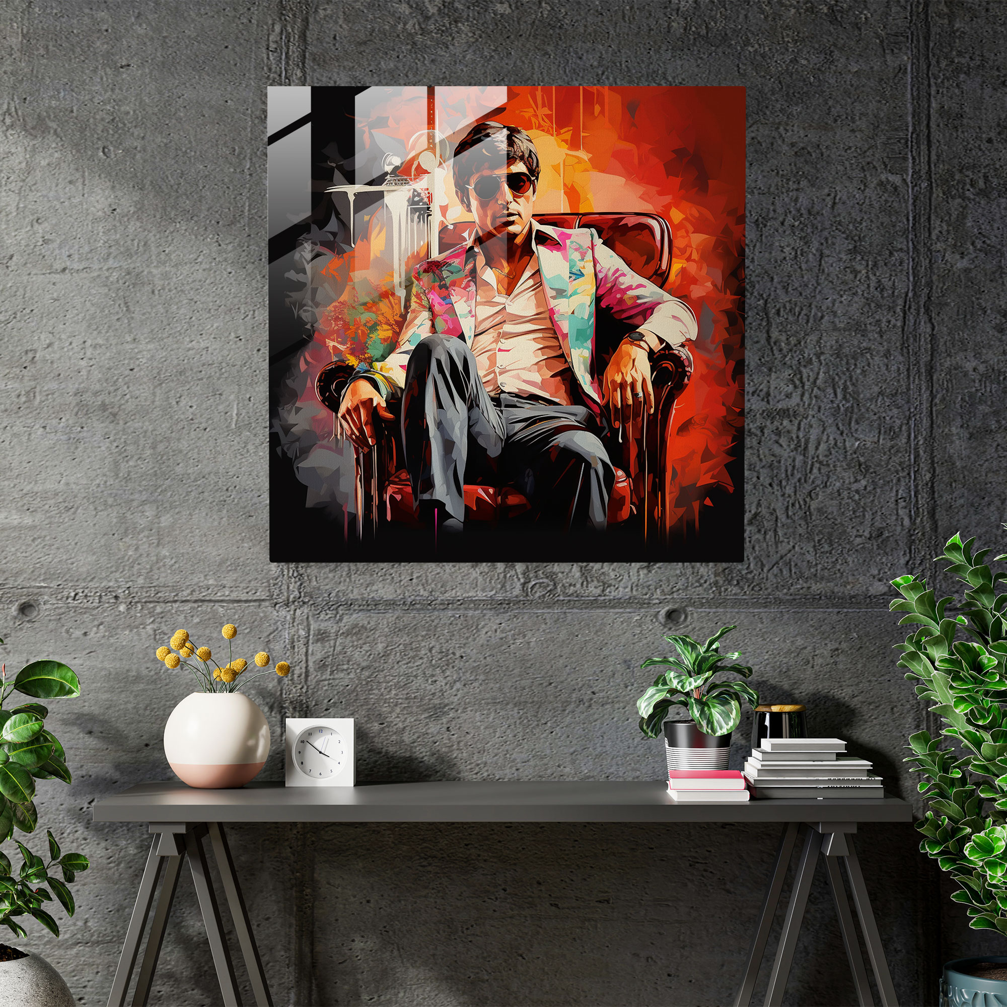 Scarface Street Art Glass Print - Scarface, Glass Print, Vibrant Colors, Home Decoration