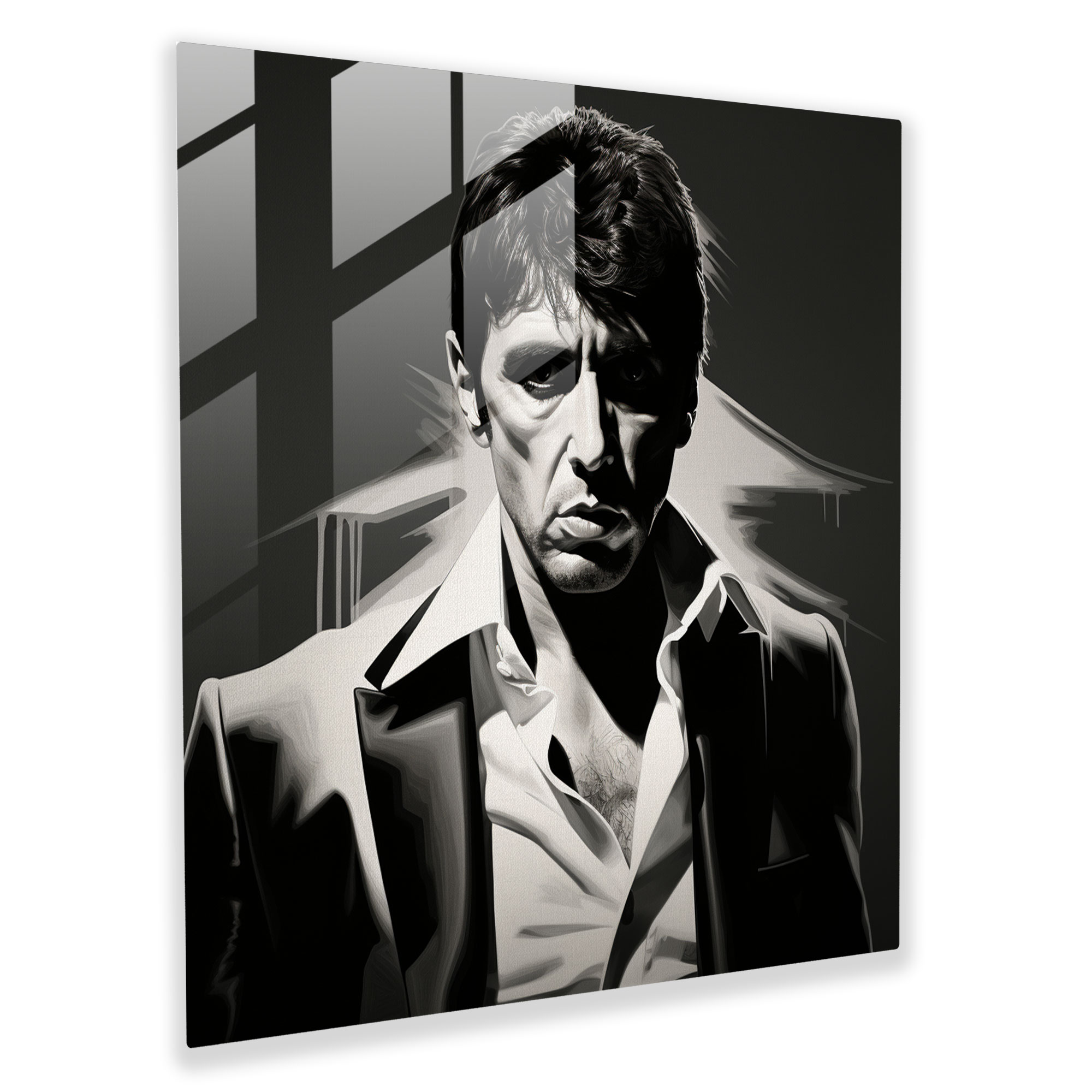 Scarface Moody Portrait Glass Print - Scarface, Home Decoration, Black And White Portrait, Scarface