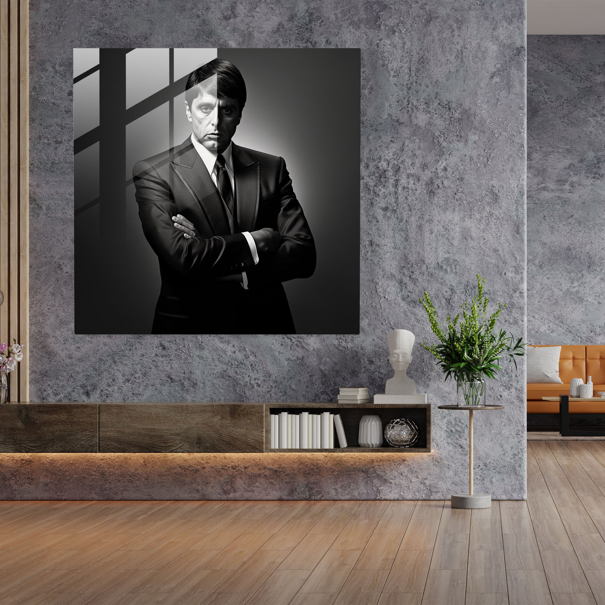 Scarface Classic Black And White Glass Print - Scarface, Glass Art, Classic Black And White Photograph, Home Decoration