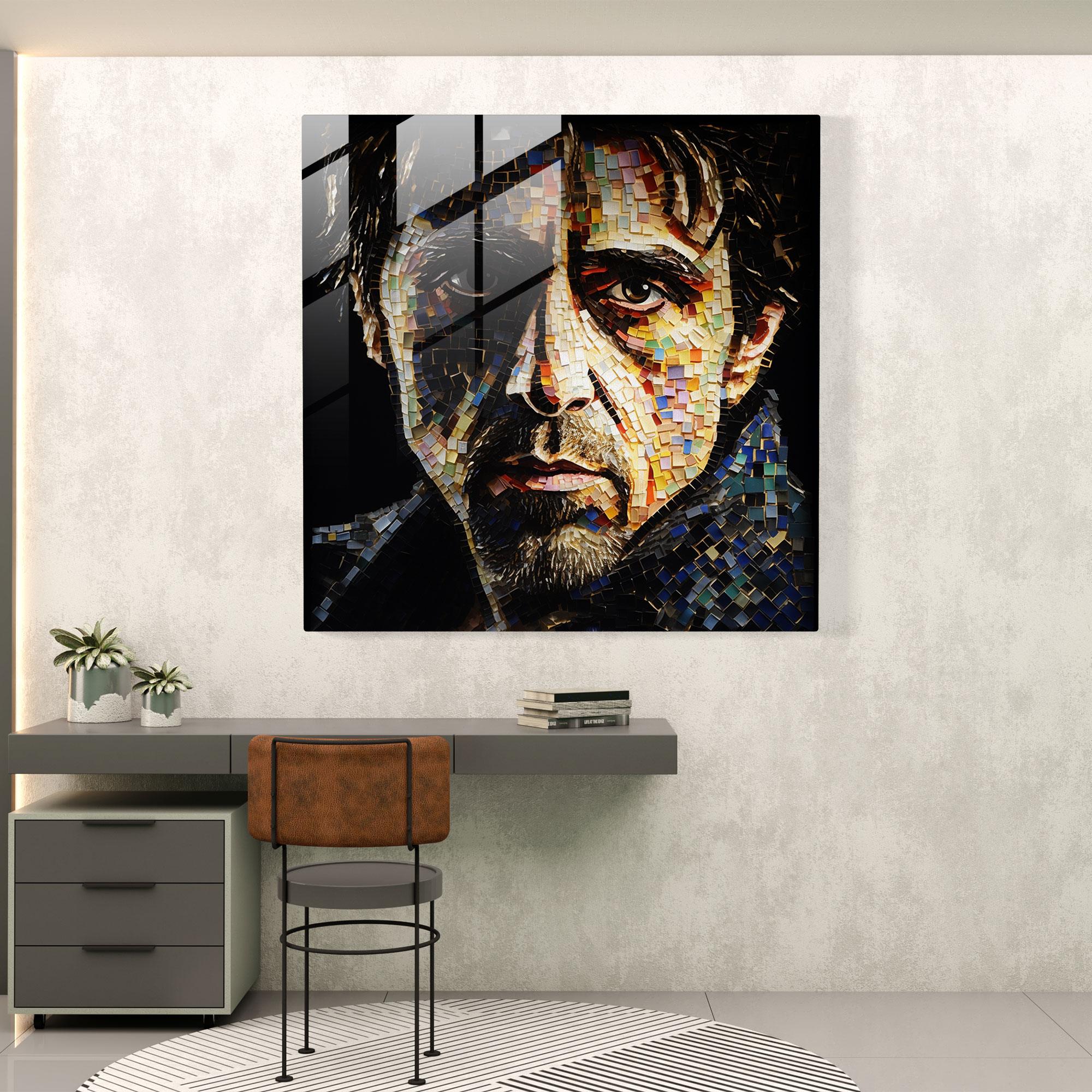Scarface Mosaic Glass Print - Scarface, Mosaic Artwork, Impeccable Craftsmanship, Modern Art