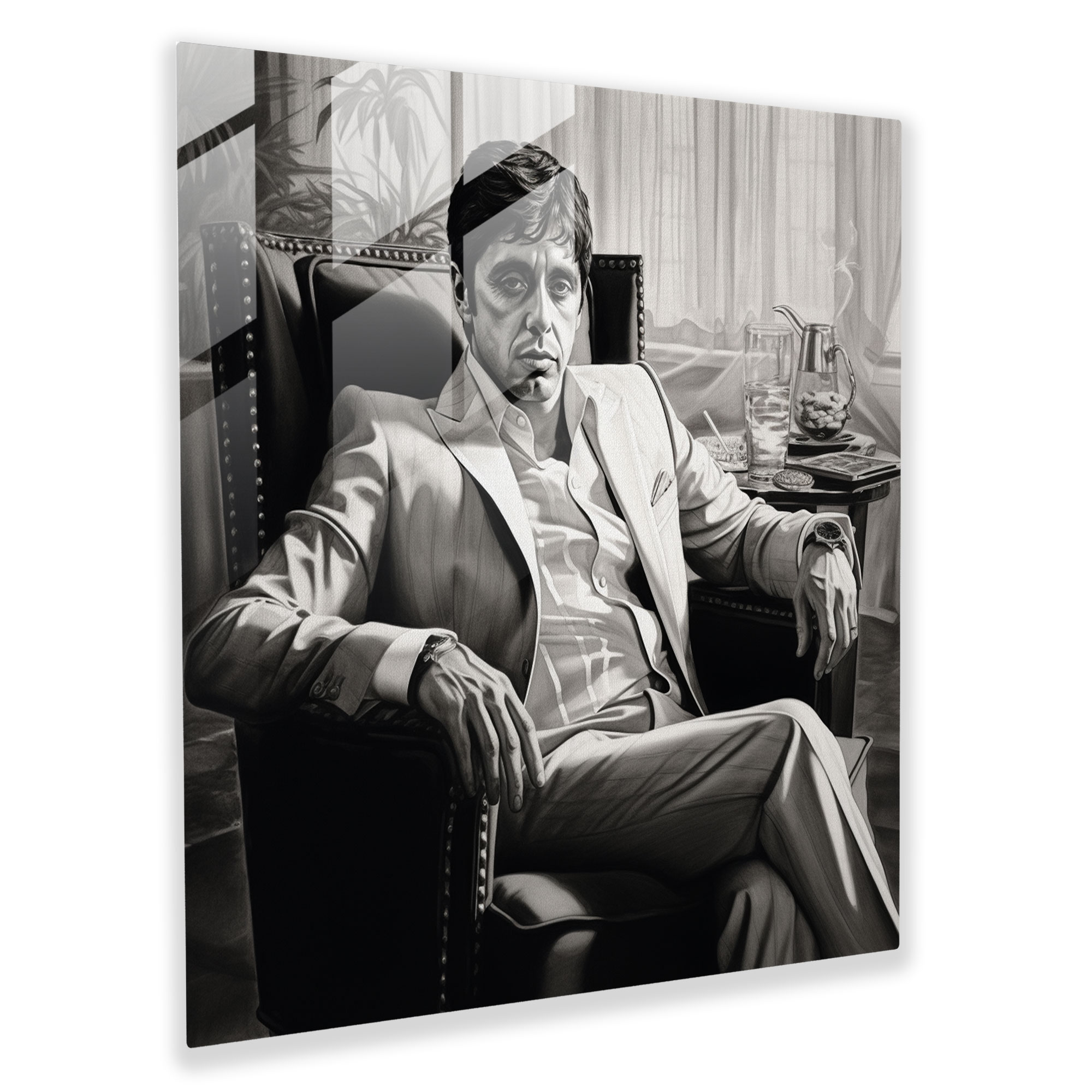 Scarface Realistic Pencil Glass Print - Scarface, Glass Print, Wall Decoration, Scarface