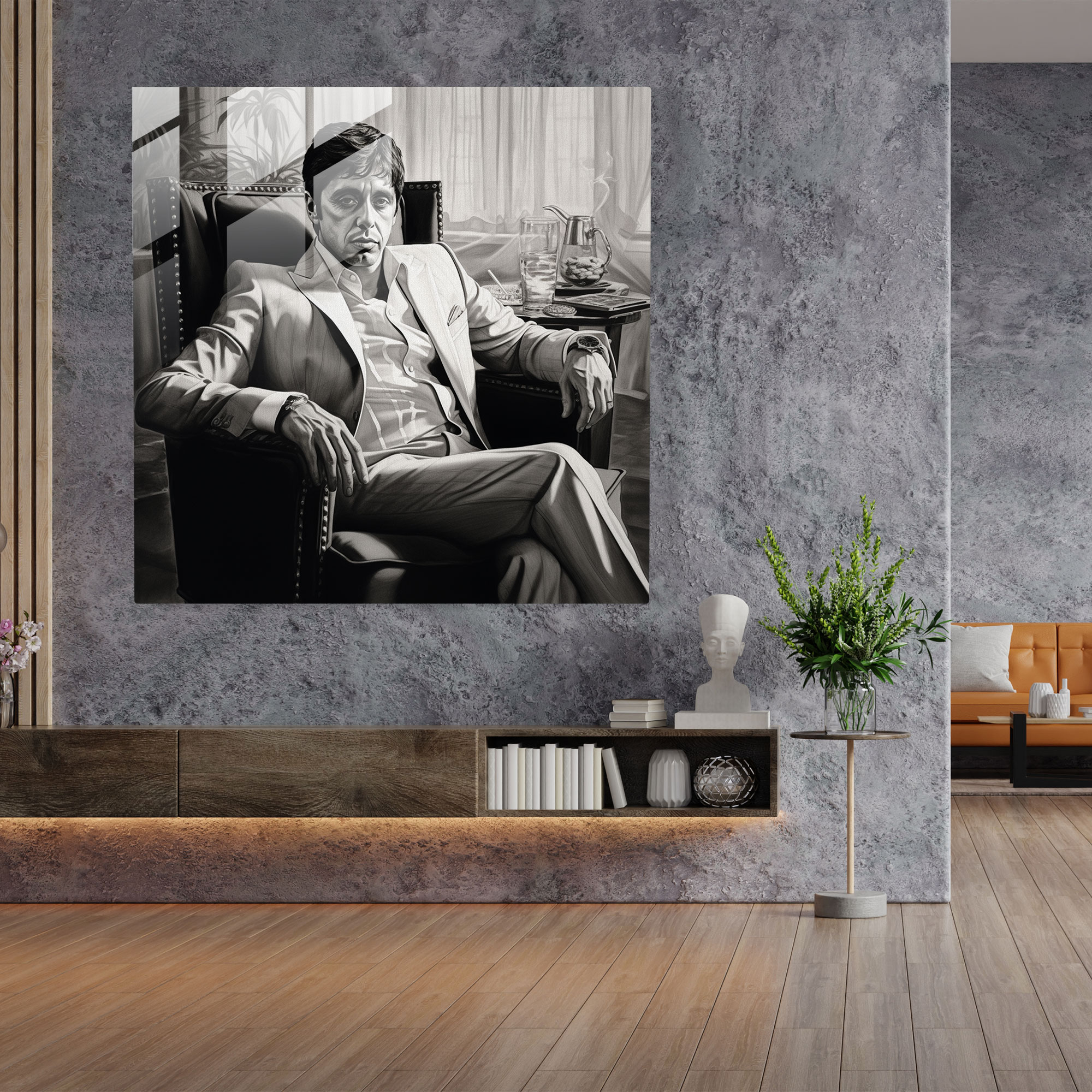 Scarface Realistic Pencil Glass Print - Scarface, Glass Print, Wall Decoration, Scarface