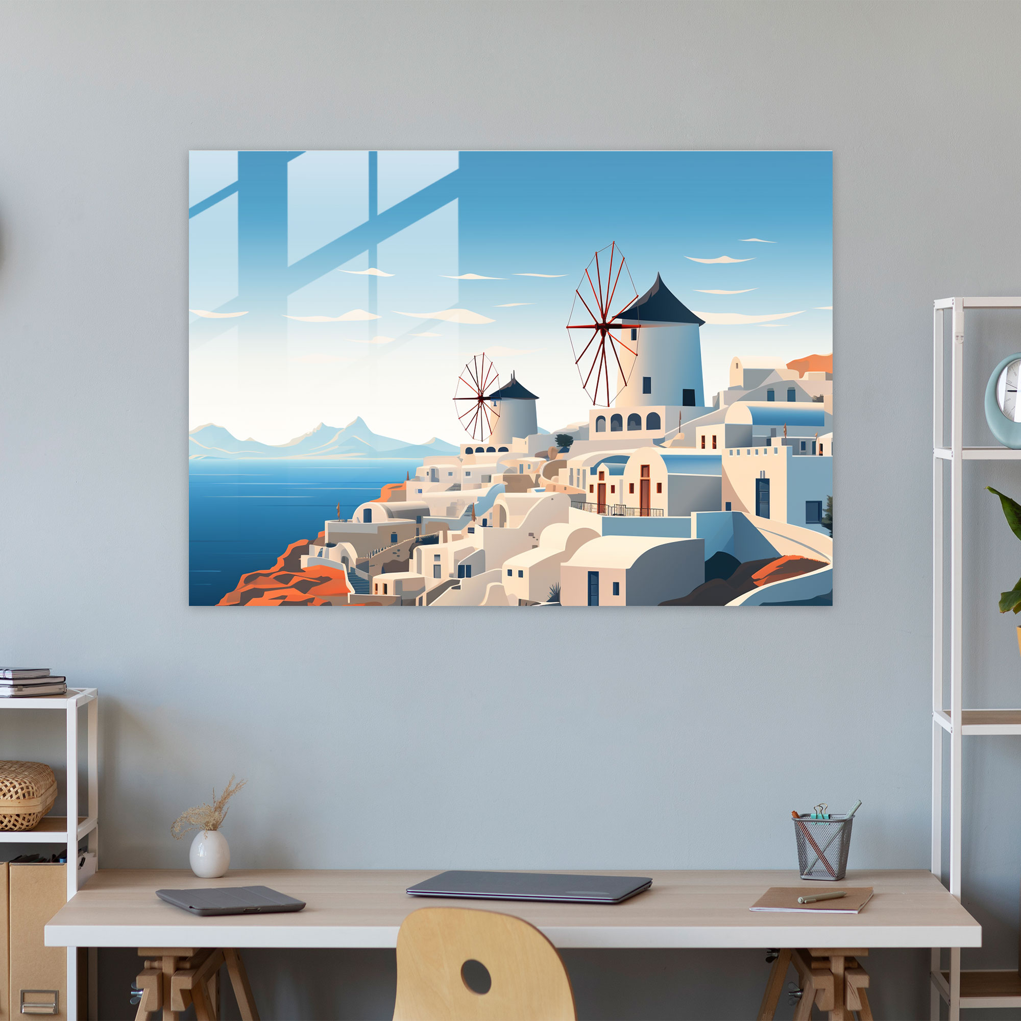 Santorini Wall Decoration - Minimalist Windmills - Santorini, Windmills, Santorini, Home Decoration