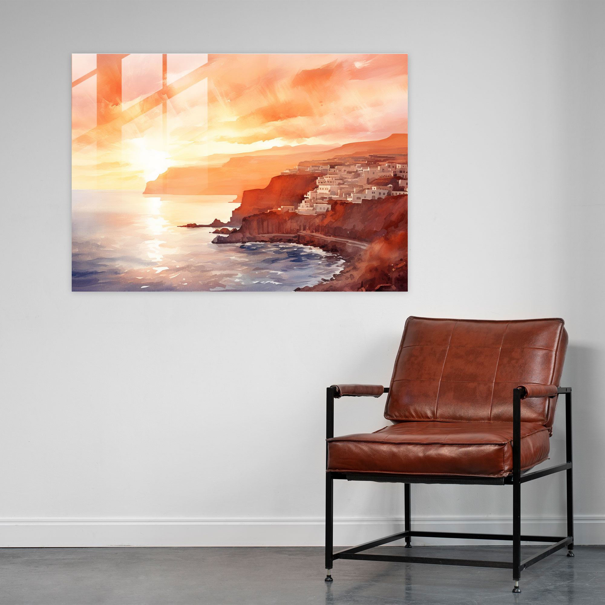 Santorini Glass Wall Art - Santorini, Wall Decoration, Delicate Brushstrokes, Modern Art