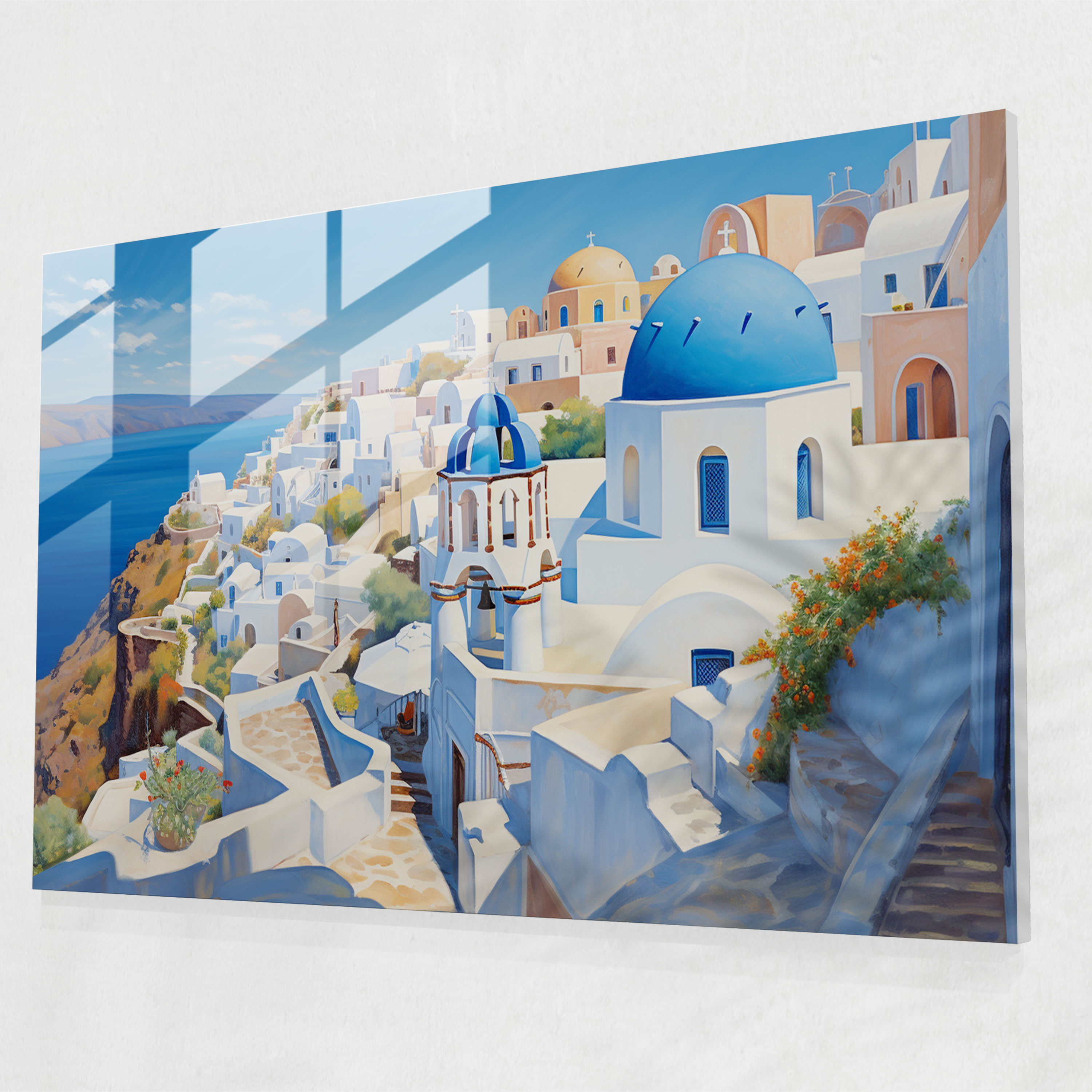 Santorini Cam Duvar Dekorasyonu - Santorini Zarif Detaylar Cam Sanatı Modern Sanat