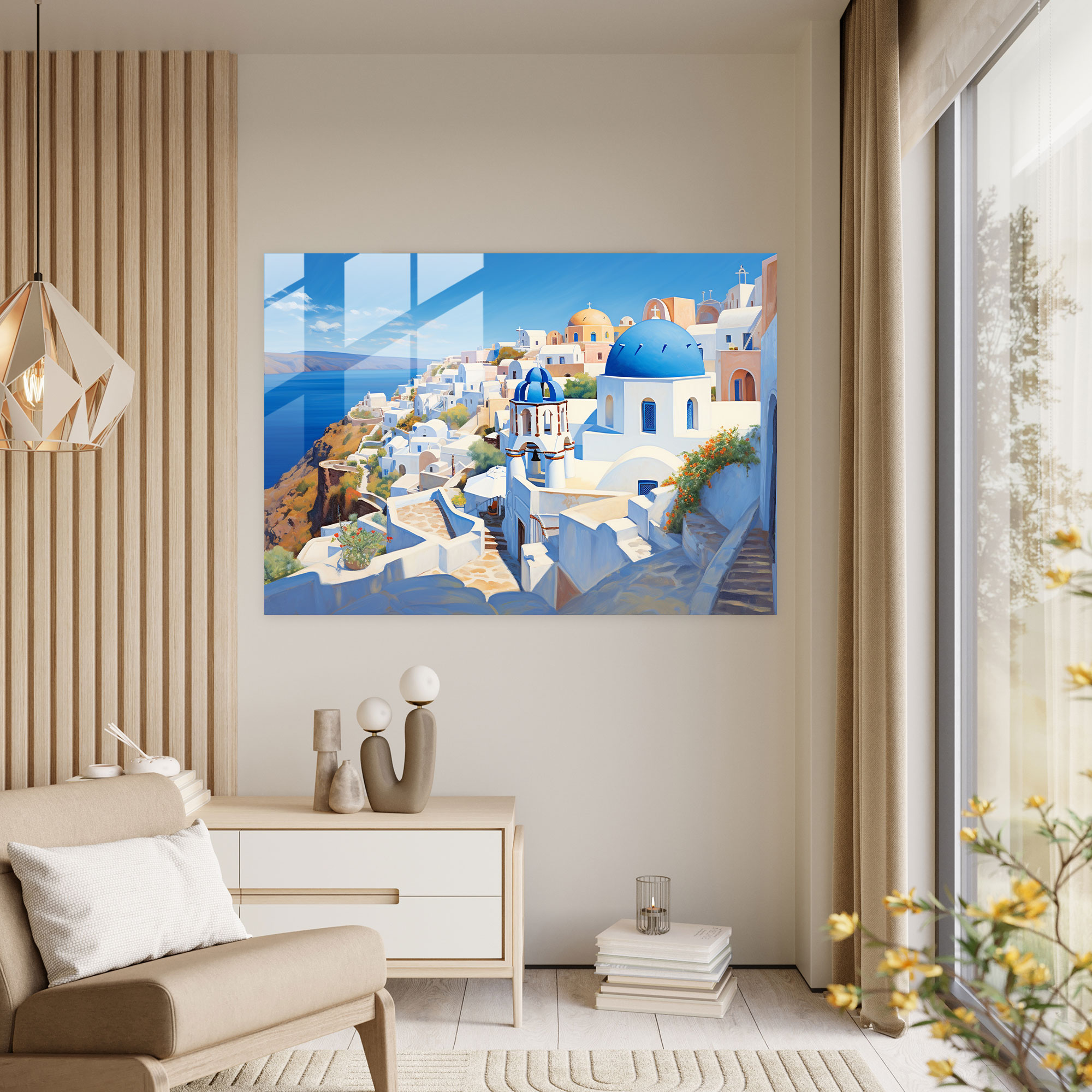 Santorini Cam Duvar Dekorasyonu - Santorini Zarif Detaylar Cam Sanatı Modern Sanat