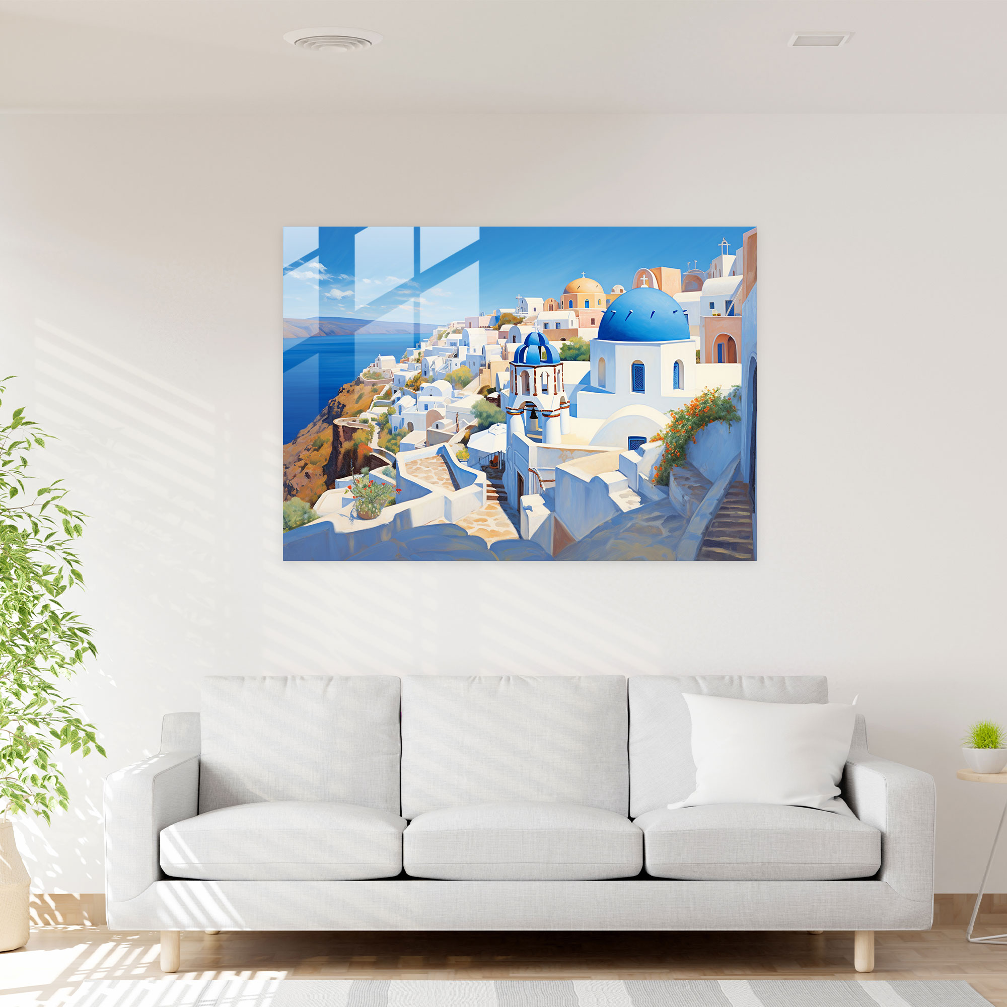 Santorini Cam Duvar Dekorasyonu - Santorini Zarif Detaylar Cam Sanatı Modern Sanat