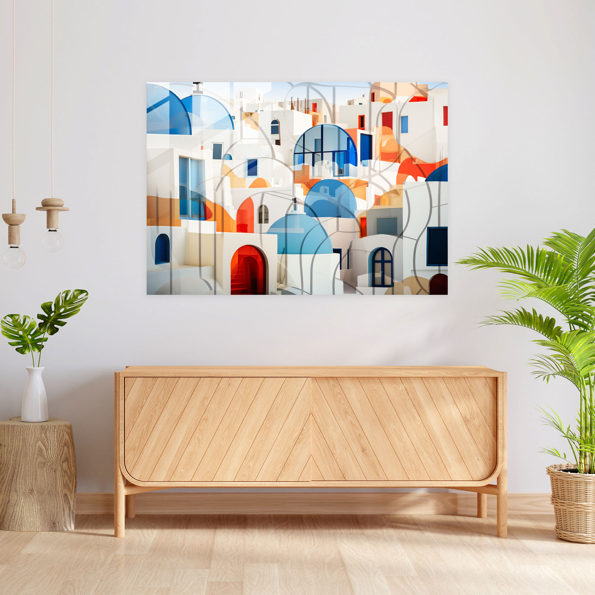 Santorini Cam Sanatı: Geometrik Uyum - Santorini Görsel Büyüleyici Mimari Unsurlar Modern Sanat