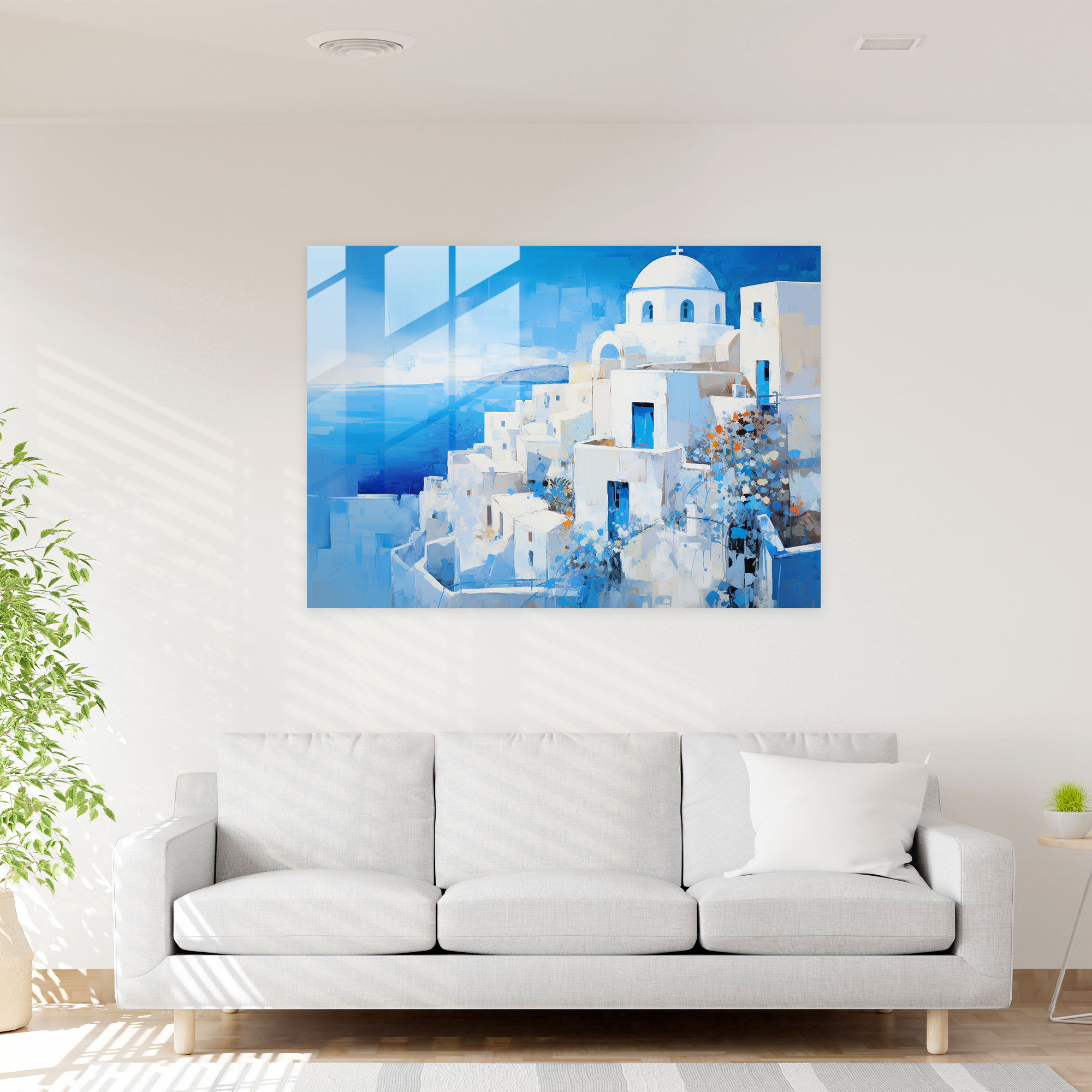 Santorini Glass Print - Santorini, Glass Print, Santorini, Modern Art
