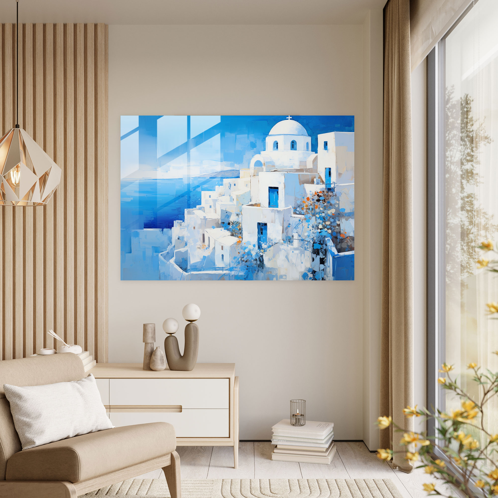 Santorini Glass Print - Santorini, Glass Print, Santorini, Modern Art