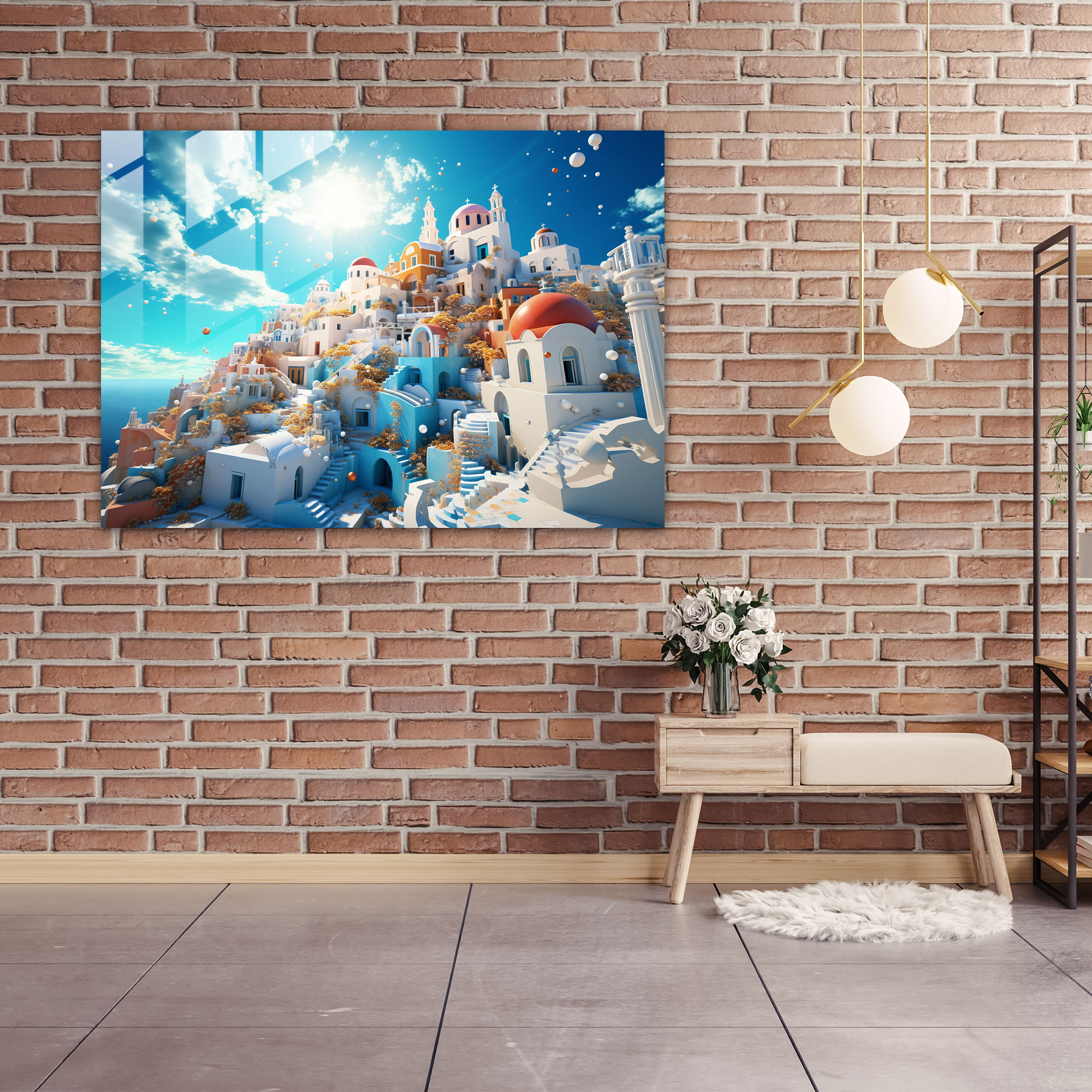 Santorini Glass Print - Surreal Glass Wall Art - Santorini, Glass Art, Santorini, Glass Print