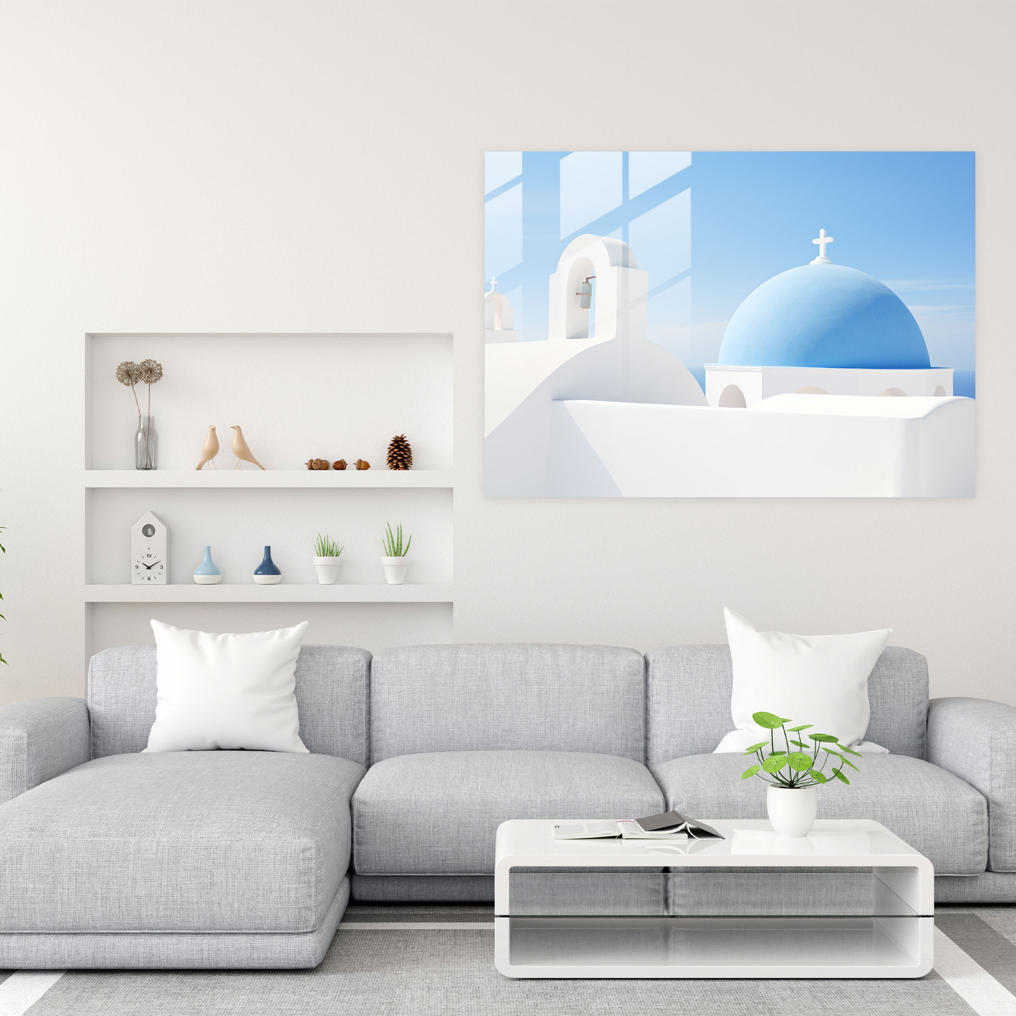 Santorini Glass Print - Minimalist Glass Wall Art - Santorini, Santorini, Glass Wall Art, Minimalist Photograph