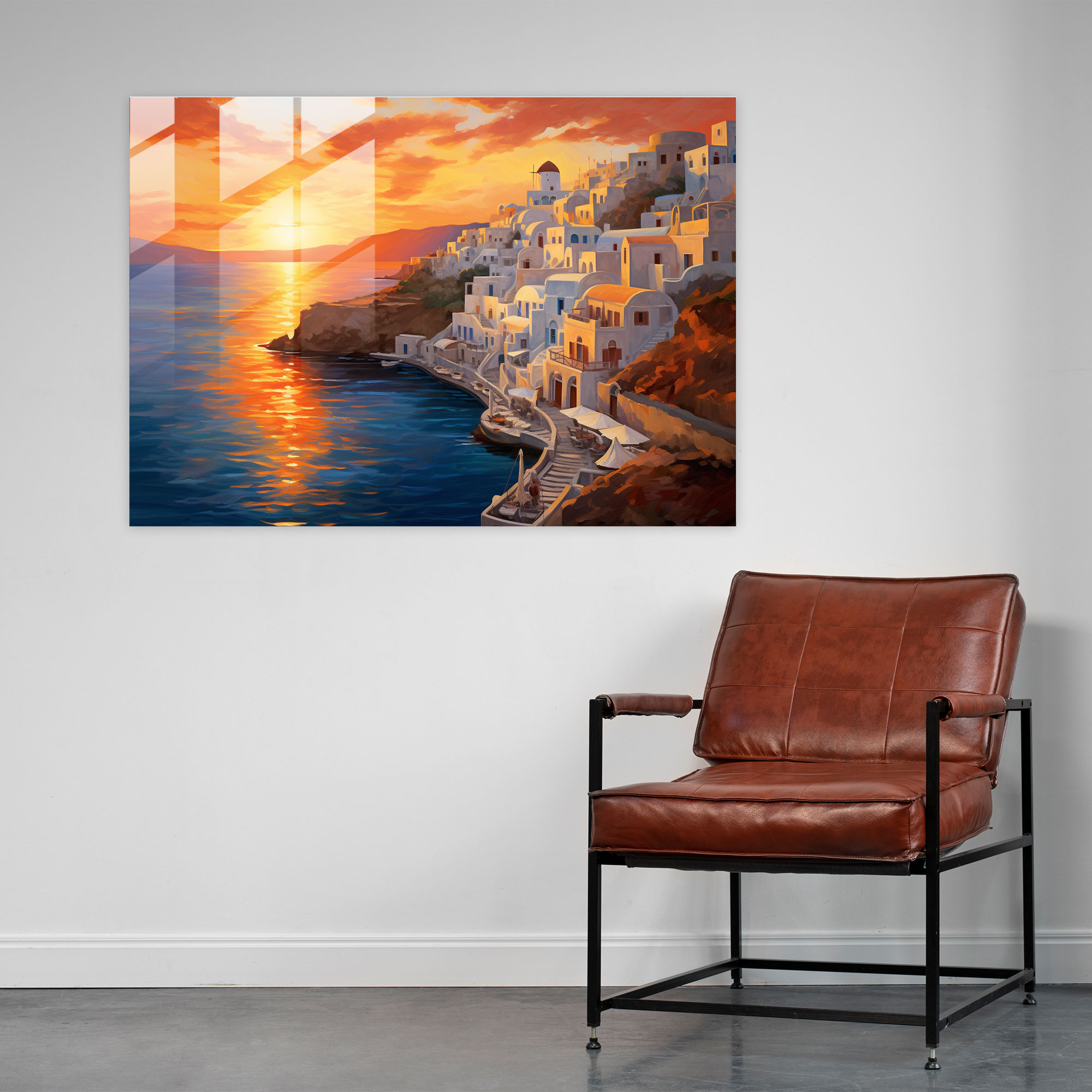 Santorini Glass Print - Realistic Glass Wall Art - Santorini, Glass Print, Wall Decoration, Home Decoration