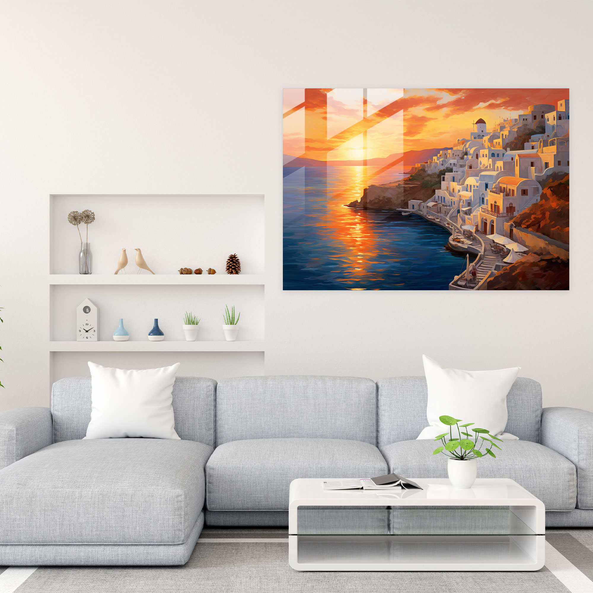 Santorini Glass Print - Realistic Glass Wall Art - Santorini, Glass Print, Wall Decoration, Home Decoration