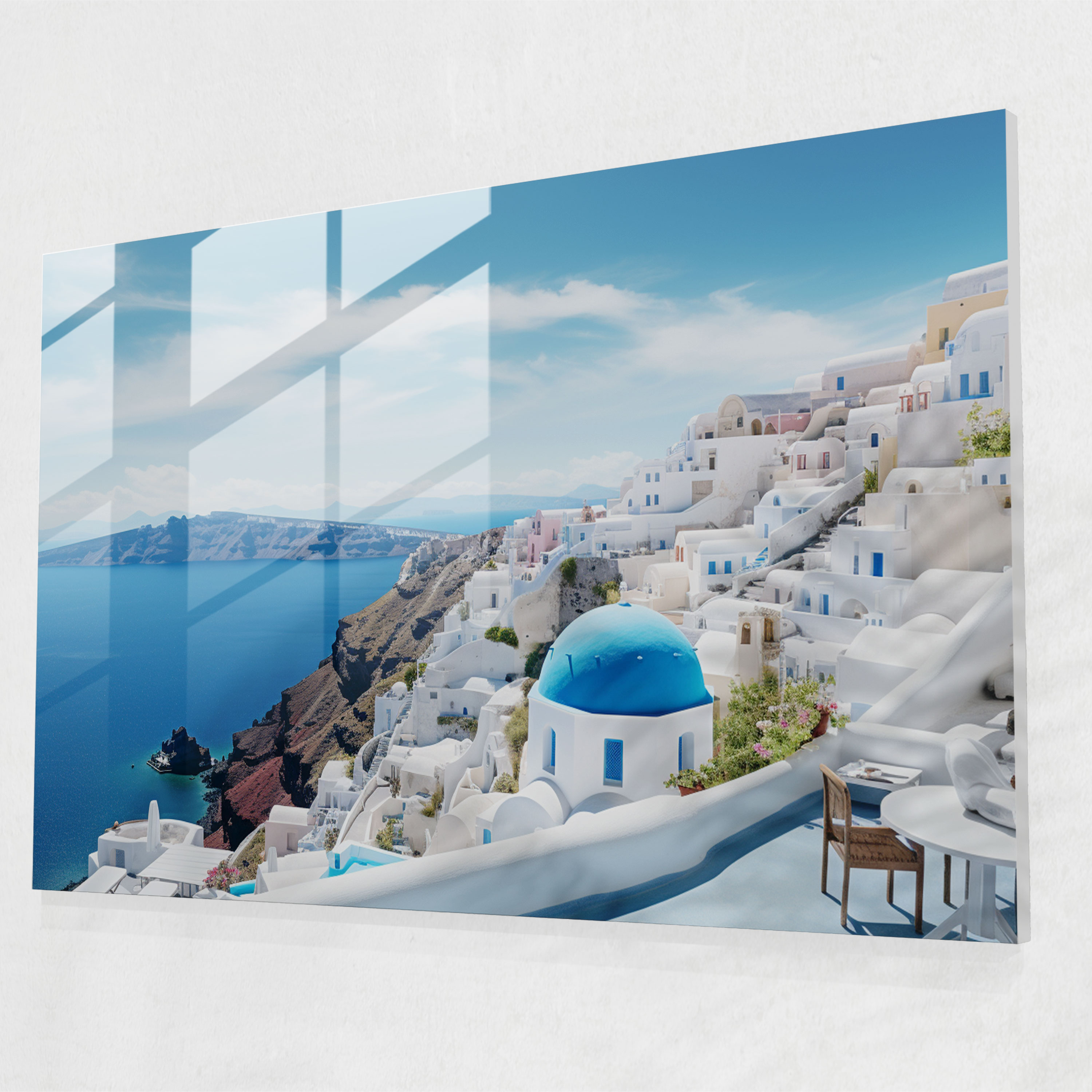 Santorini Glass Wall Art - Santorini, Modern Art, Aegean Sea, Wall Decoration