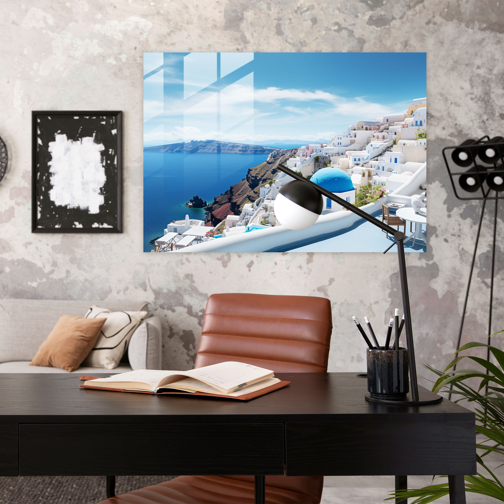 Santorini Glass Wall Art - Santorini, Modern Art, Aegean Sea, Wall Decoration