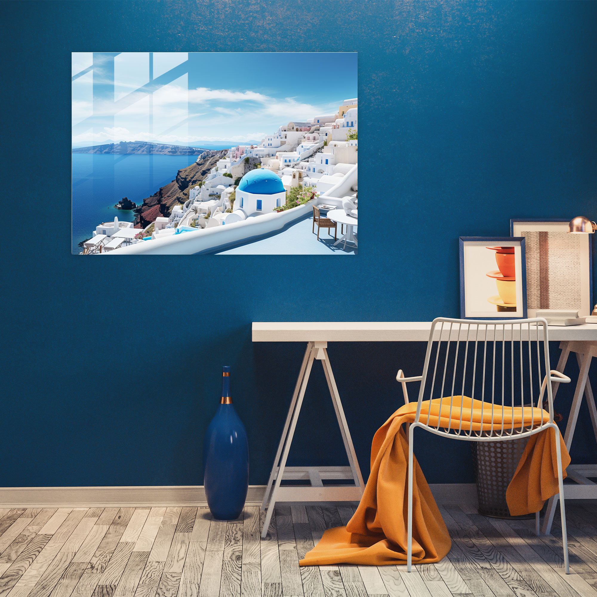 Santorini Glass Wall Art - Santorini, Modern Art, Aegean Sea, Wall Decoration