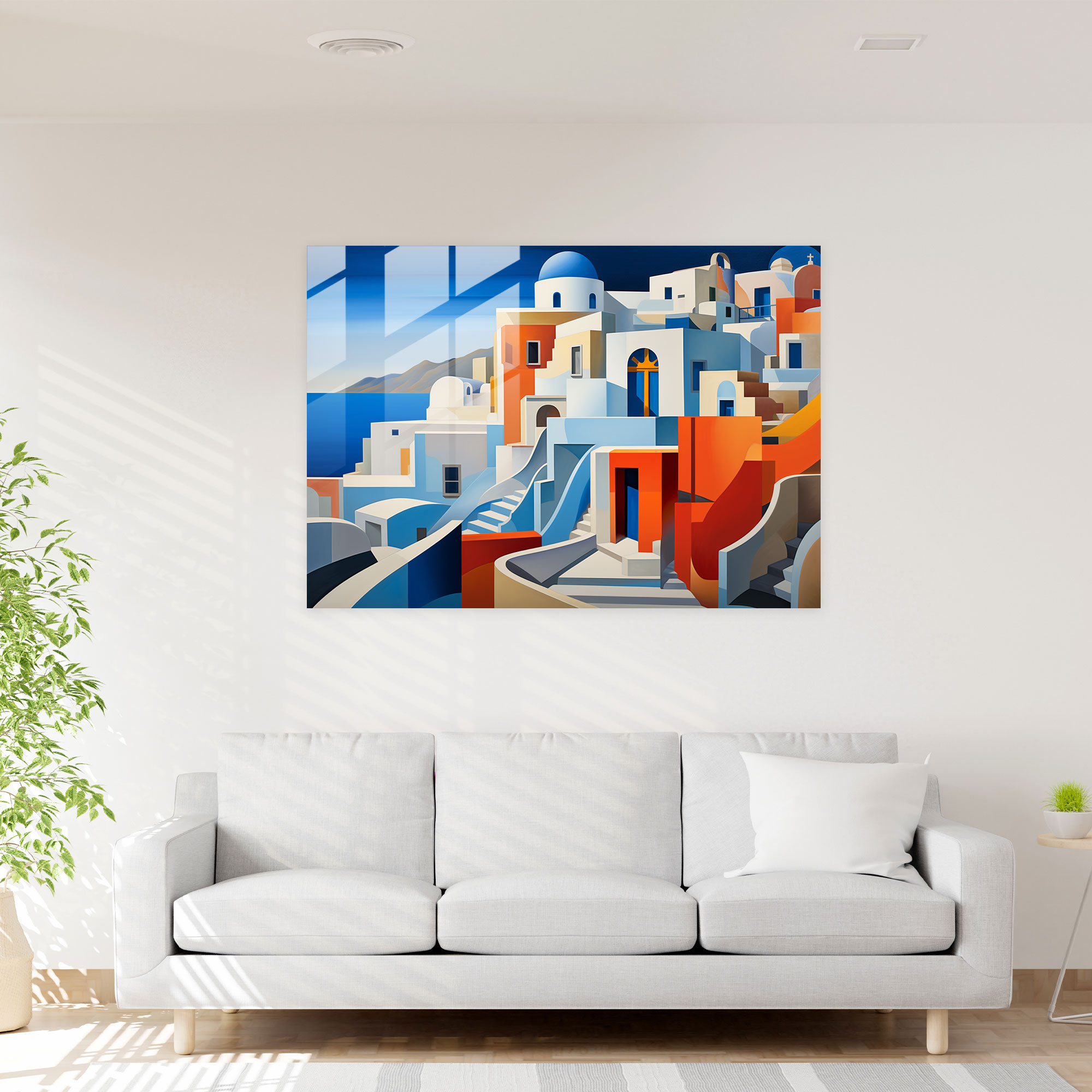 Santorini Glass Wall Decoration - Santorini, Glass Art, Modern Art, Santorini