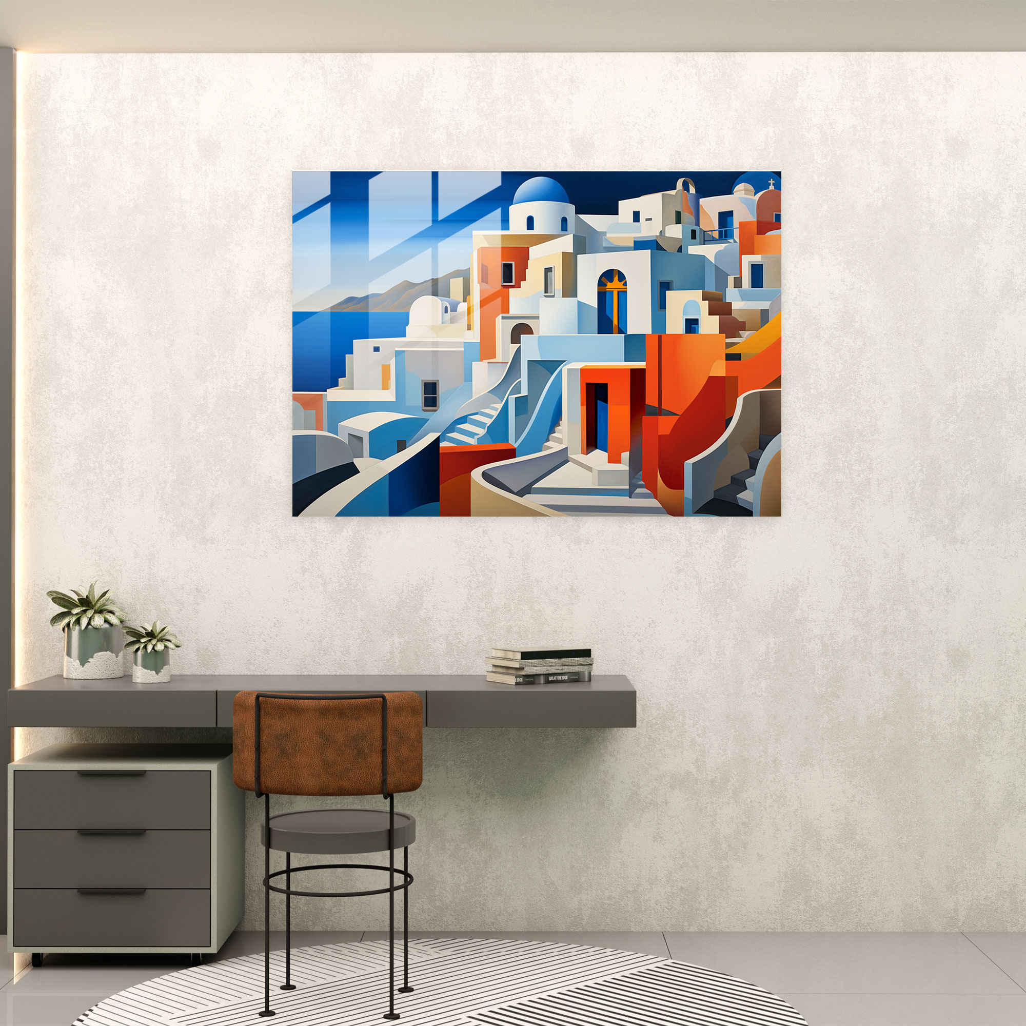 Santorini Glass Wall Decoration - Santorini, Glass Art, Modern Art, Santorini
