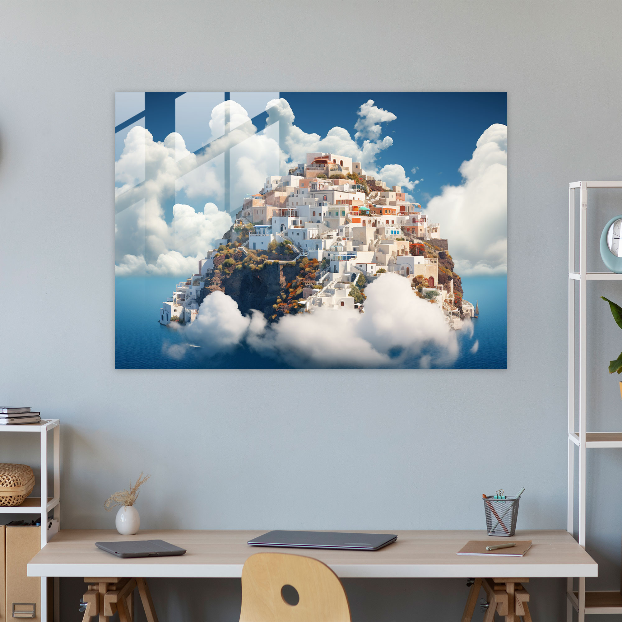 Santorini Glass Print - Santorini, Glass Art, Digital Art, Houses