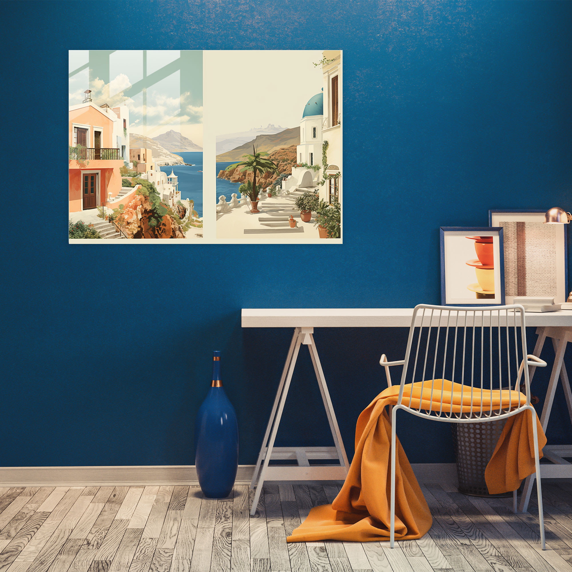 Santorini Home Decoration - Santorini, Santorini, Glass Art, Glass Print