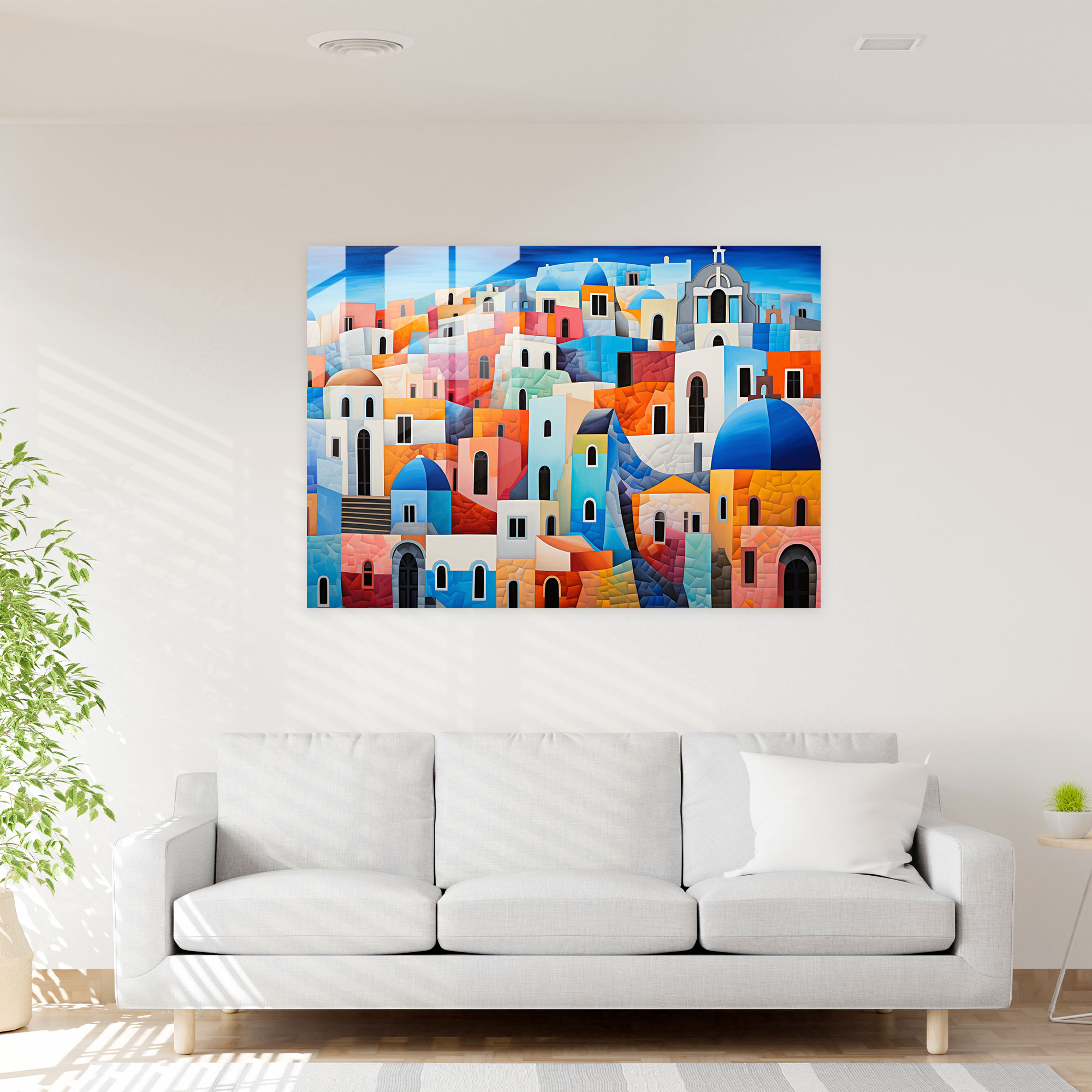 Santorini Glass Art - Santorini, Glass Wall Art, Glass Art, Architecture