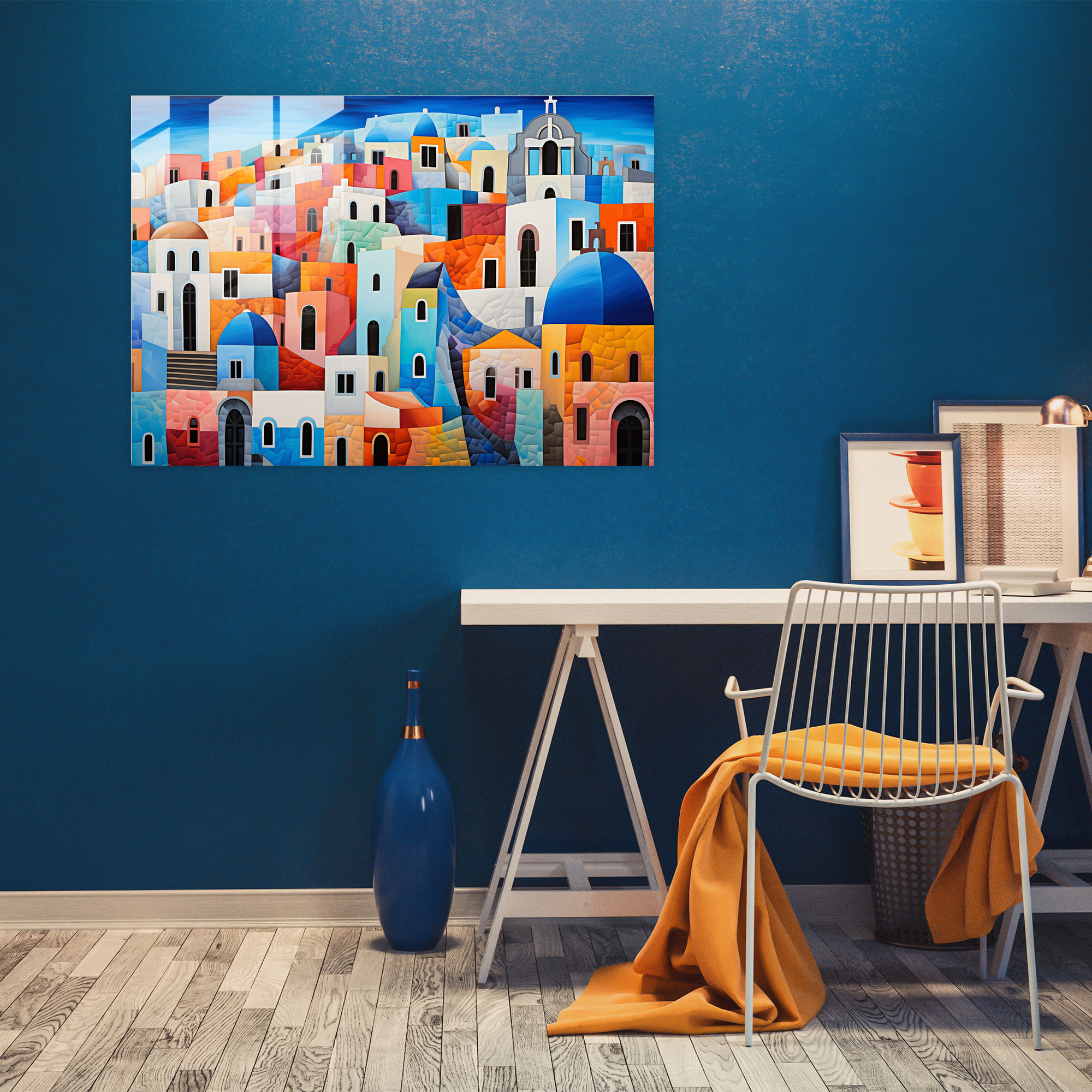 Santorini Glass Art - Santorini, Glass Wall Art, Glass Art, Architecture