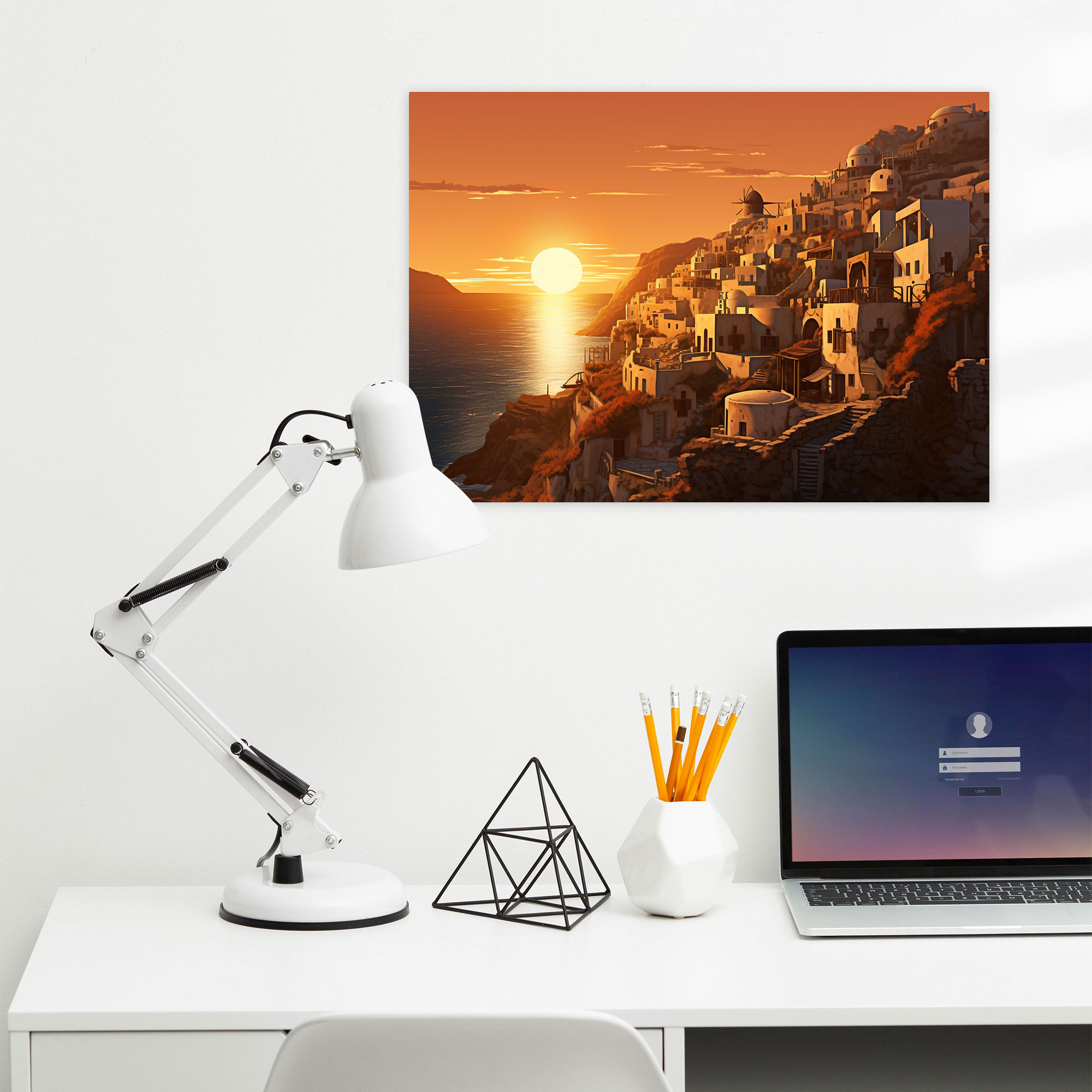 Santorini Canvas Print - Digital Sunset In Oia Wall Art - Santorini, Wall Art, Cliffside Houses, Oia