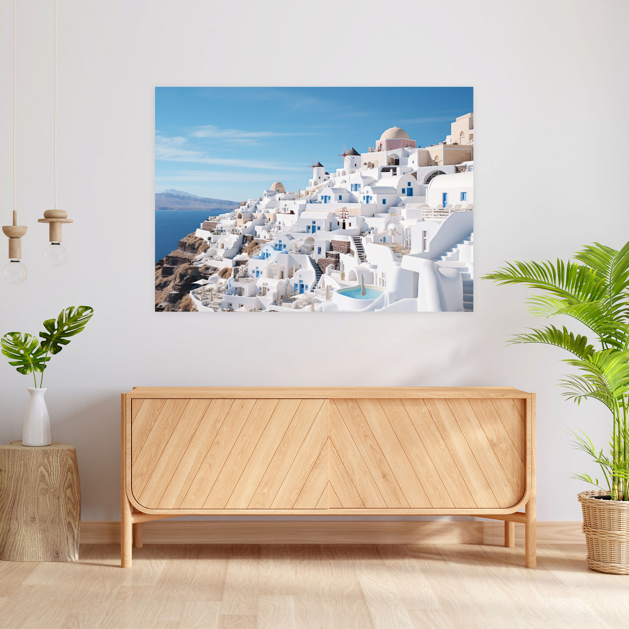 Santorini Canvas Print - Panoramic White Buildings Wall Art - Santorini, Serenity, Elegance, Canvas Print