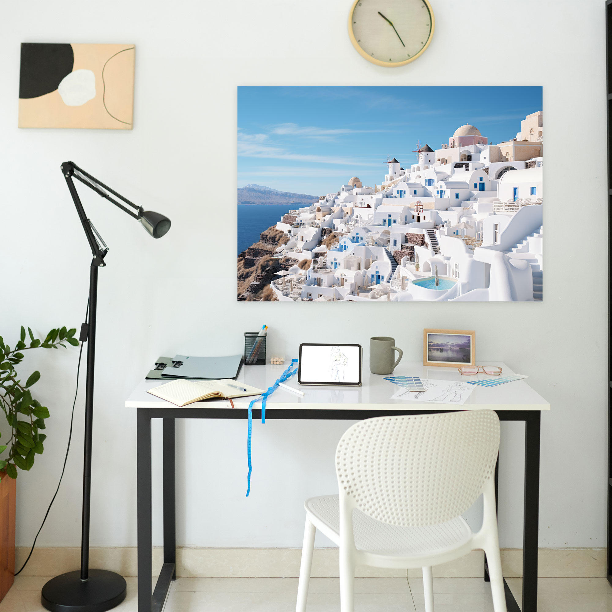 Santorini Canvas Print - Panoramic White Buildings Wall Art - Santorini, Serenity, Elegance, Canvas Print