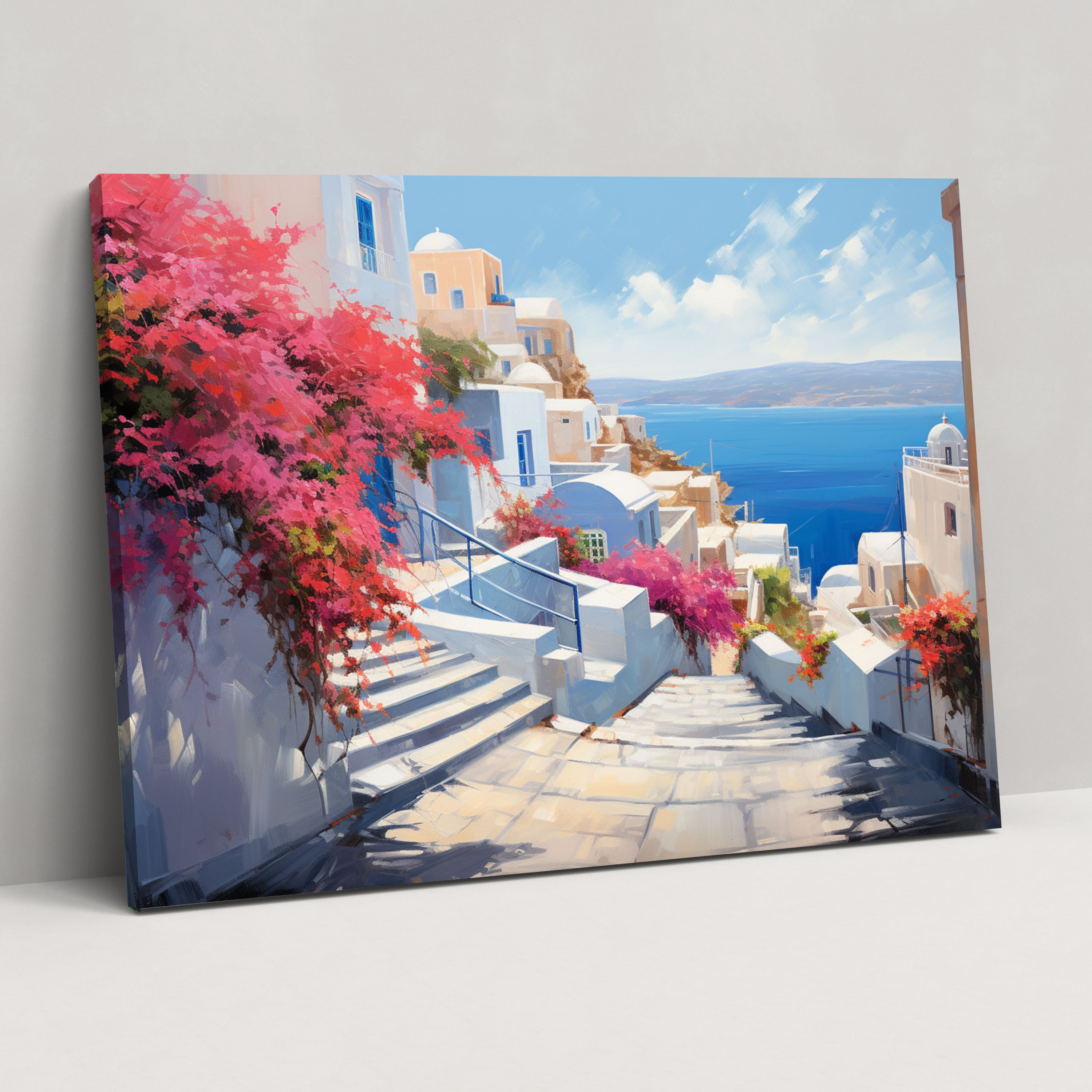 Santorini Wall Art - Impressionist Bougainvillea Trees Canvas Print - Santorini, Captivating, Bougainvillea Trees, Canvas Print