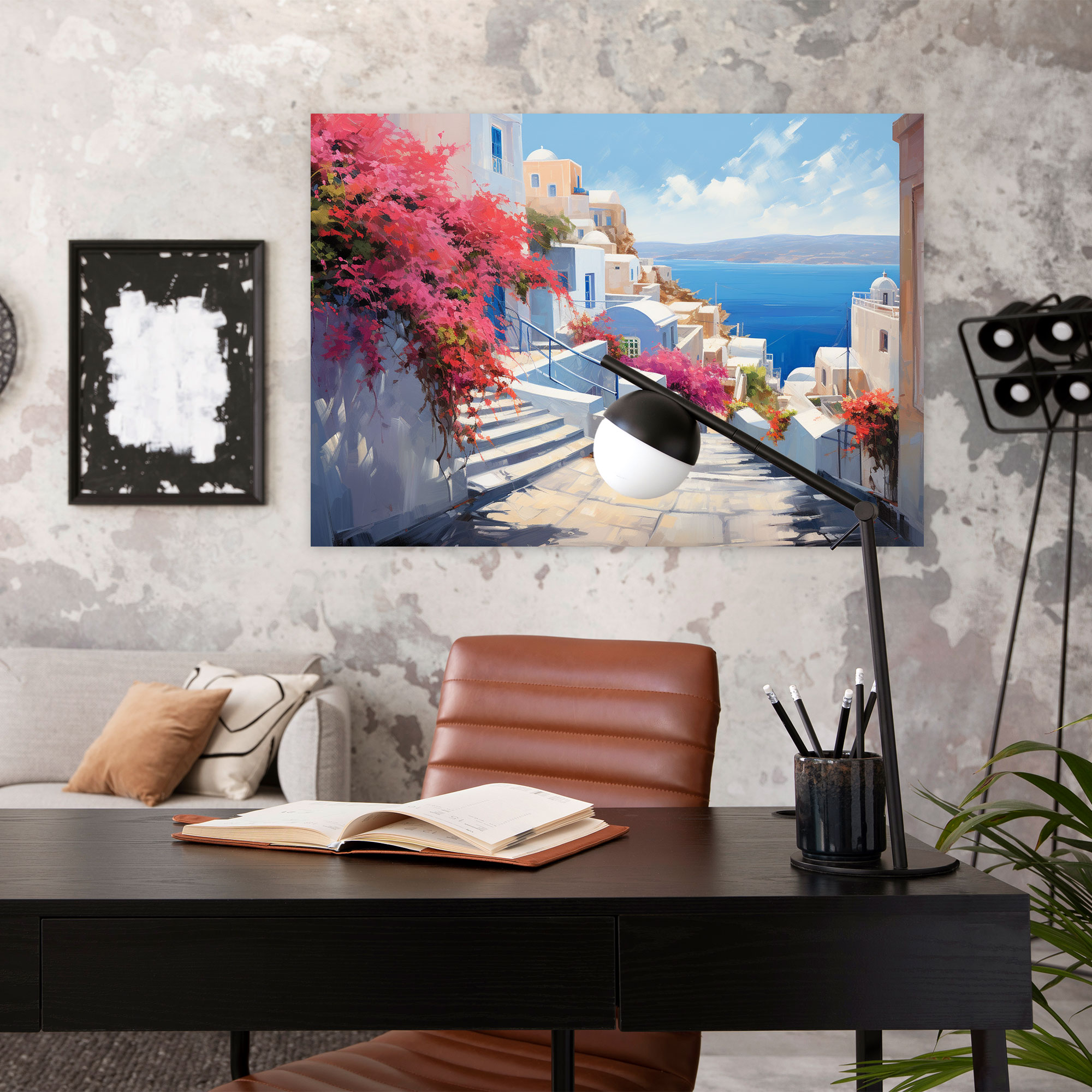Santorini Wall Art - Impressionist Bougainvillea Trees Canvas Print - Santorini, Captivating, Bougainvillea Trees, Canvas Print