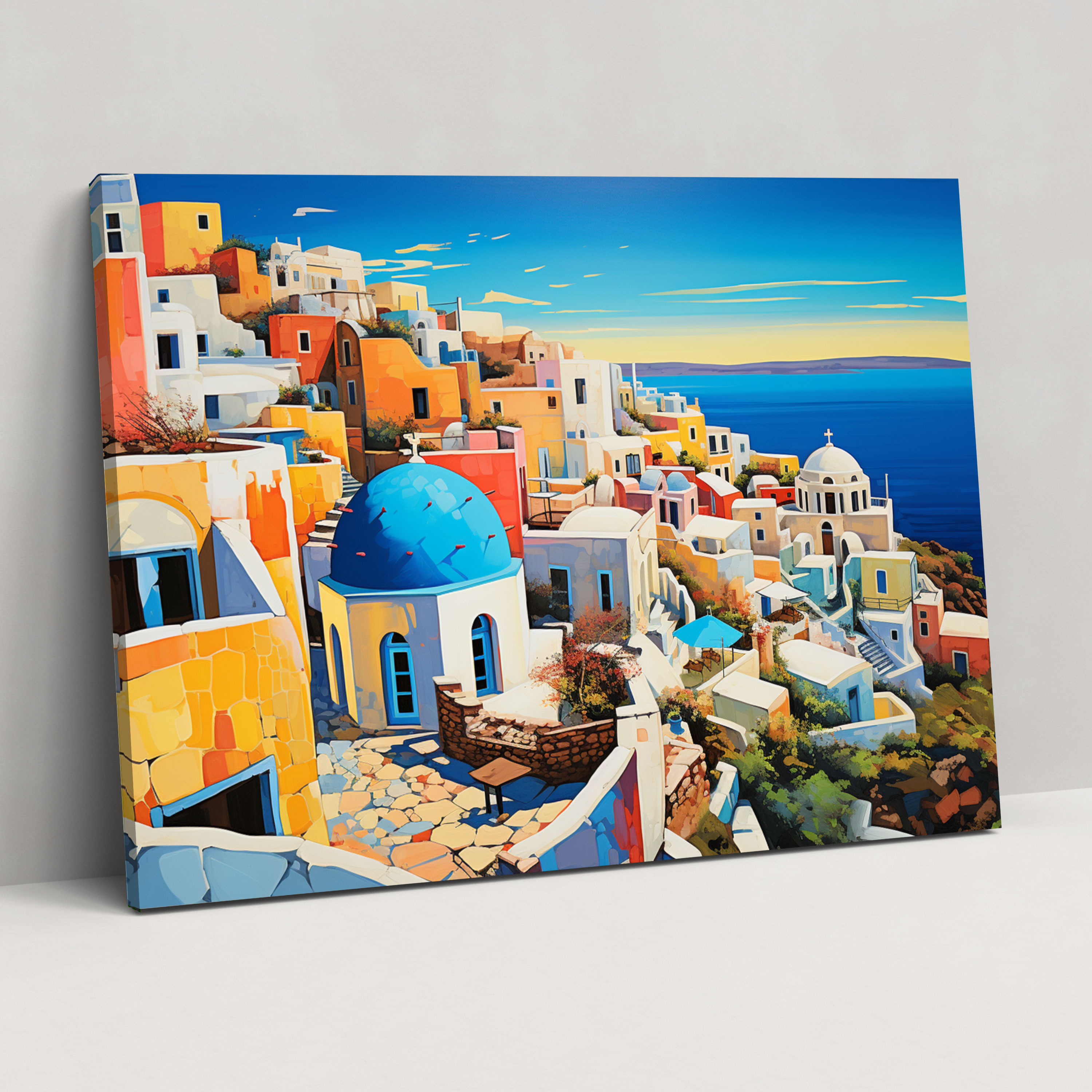 Santorini Wall Art - Pop Art Rooftops Canvas Print - Santorini, Home Decoration, Canvas, Vibrant Energy
