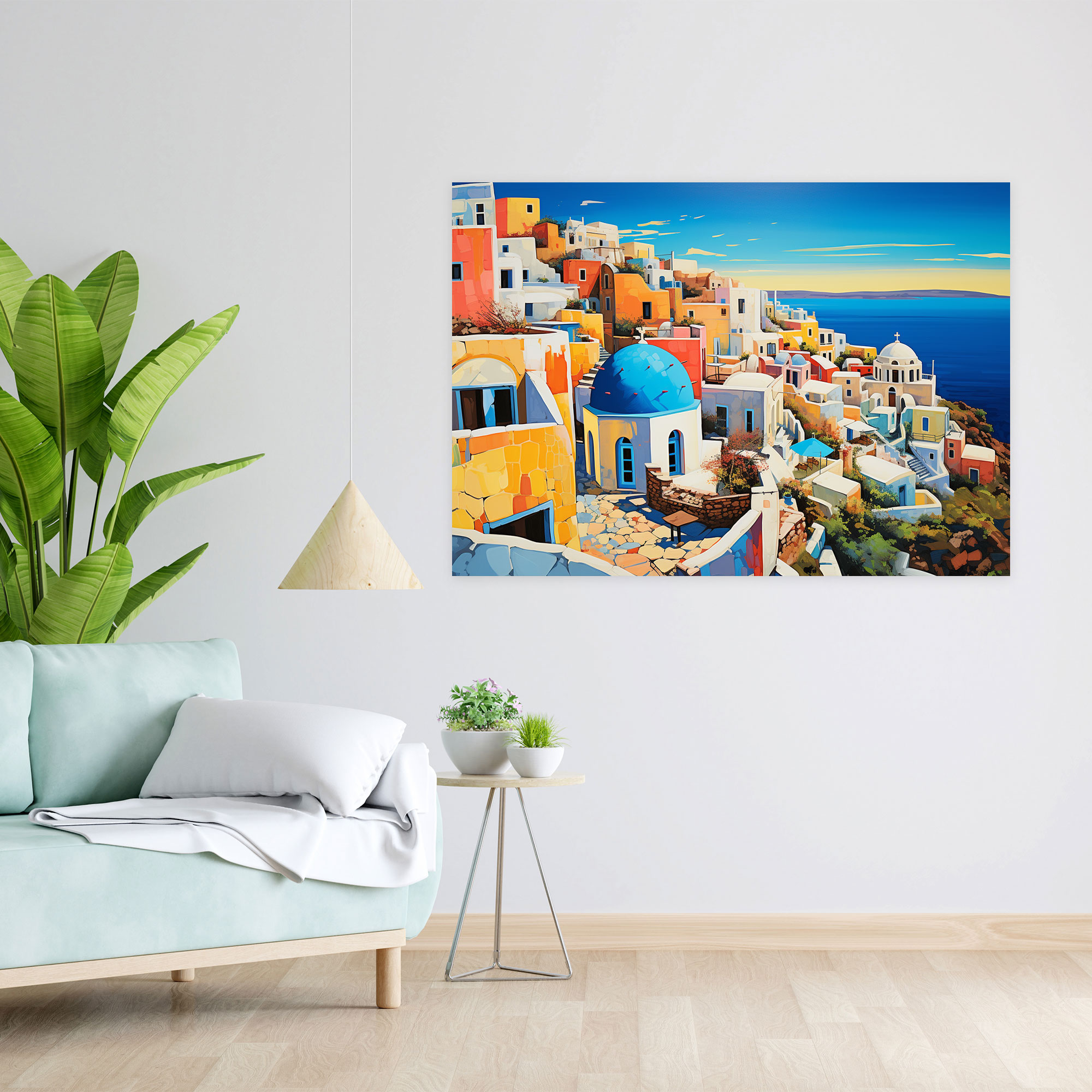 Santorini Wall Art - Pop Art Rooftops Canvas Print - Santorini, Home Decoration, Canvas, Vibrant Energy