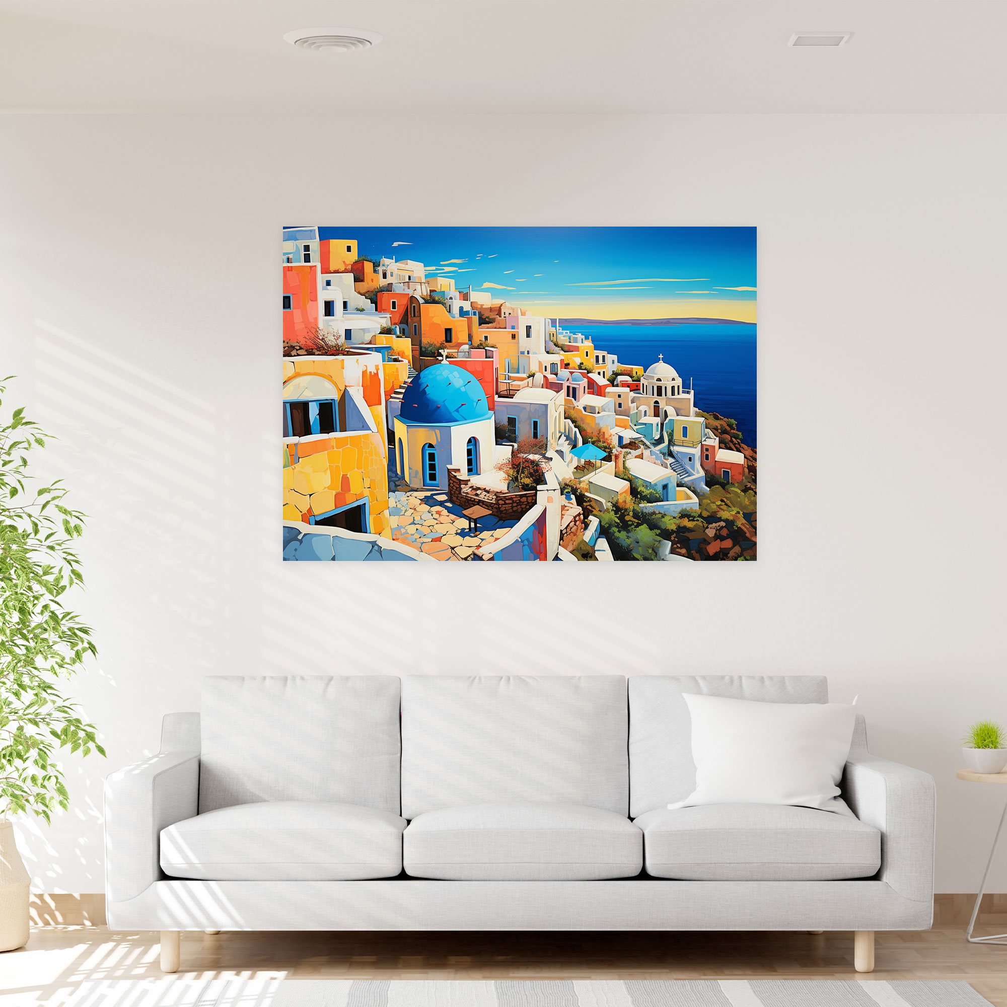 Santorini Wall Art - Pop Art Rooftops Canvas Print - Santorini, Home Decoration, Canvas, Vibrant Energy
