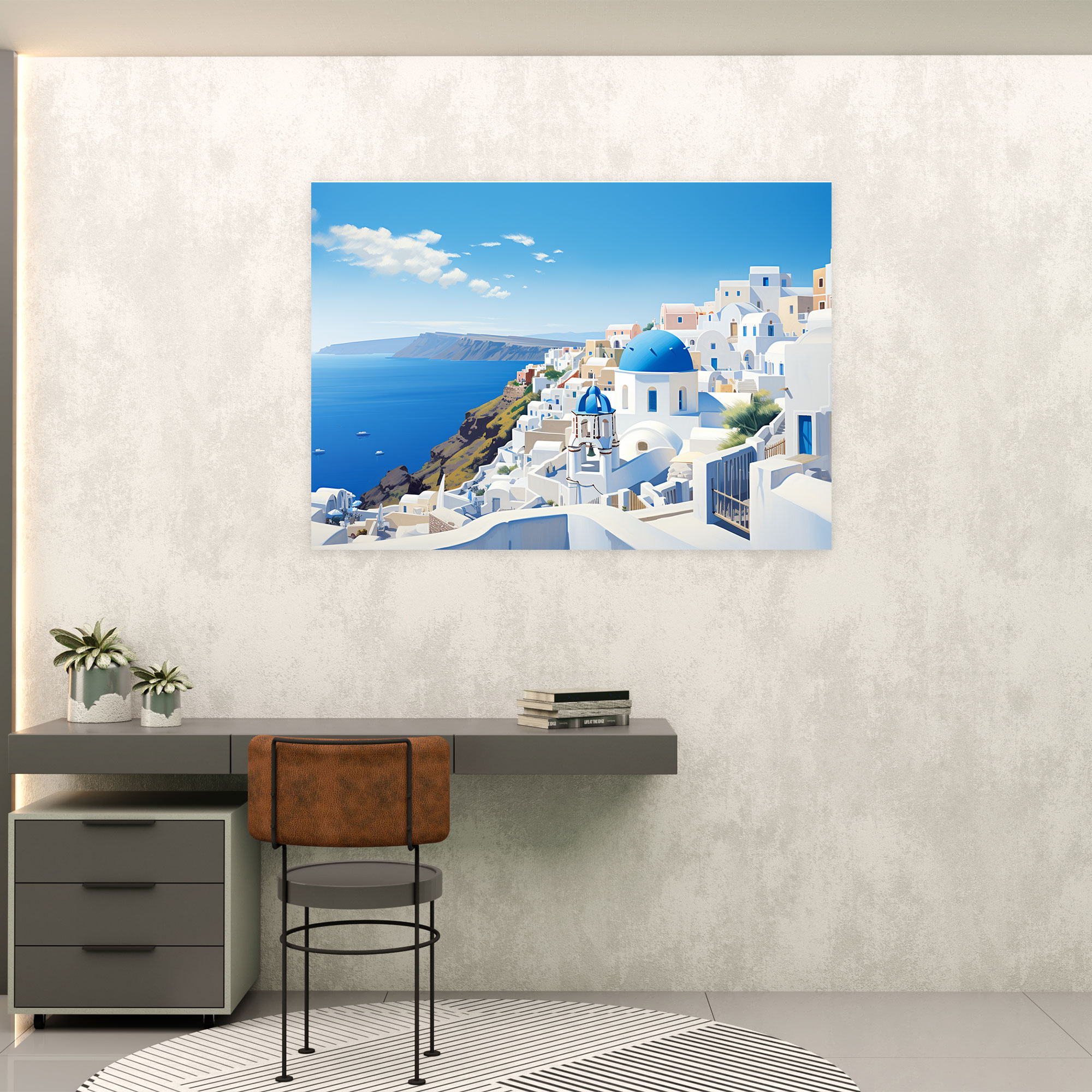 Santorini Wall Art - Traditional Blue And White Buildings Canvas Print - Santorini, Tranquility, Wall Art, Beauty