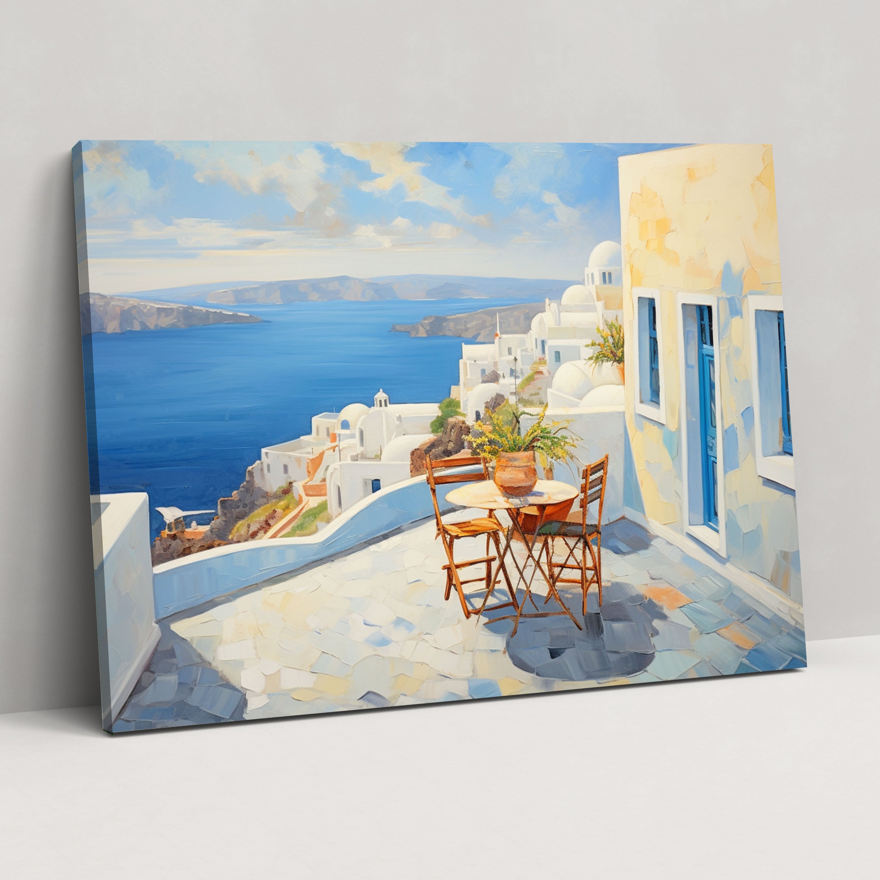 Santorini Wall Art - Impressionist Oil Painting - Santorini, Serene Rooftop View, Oia Village, Wall Decoration