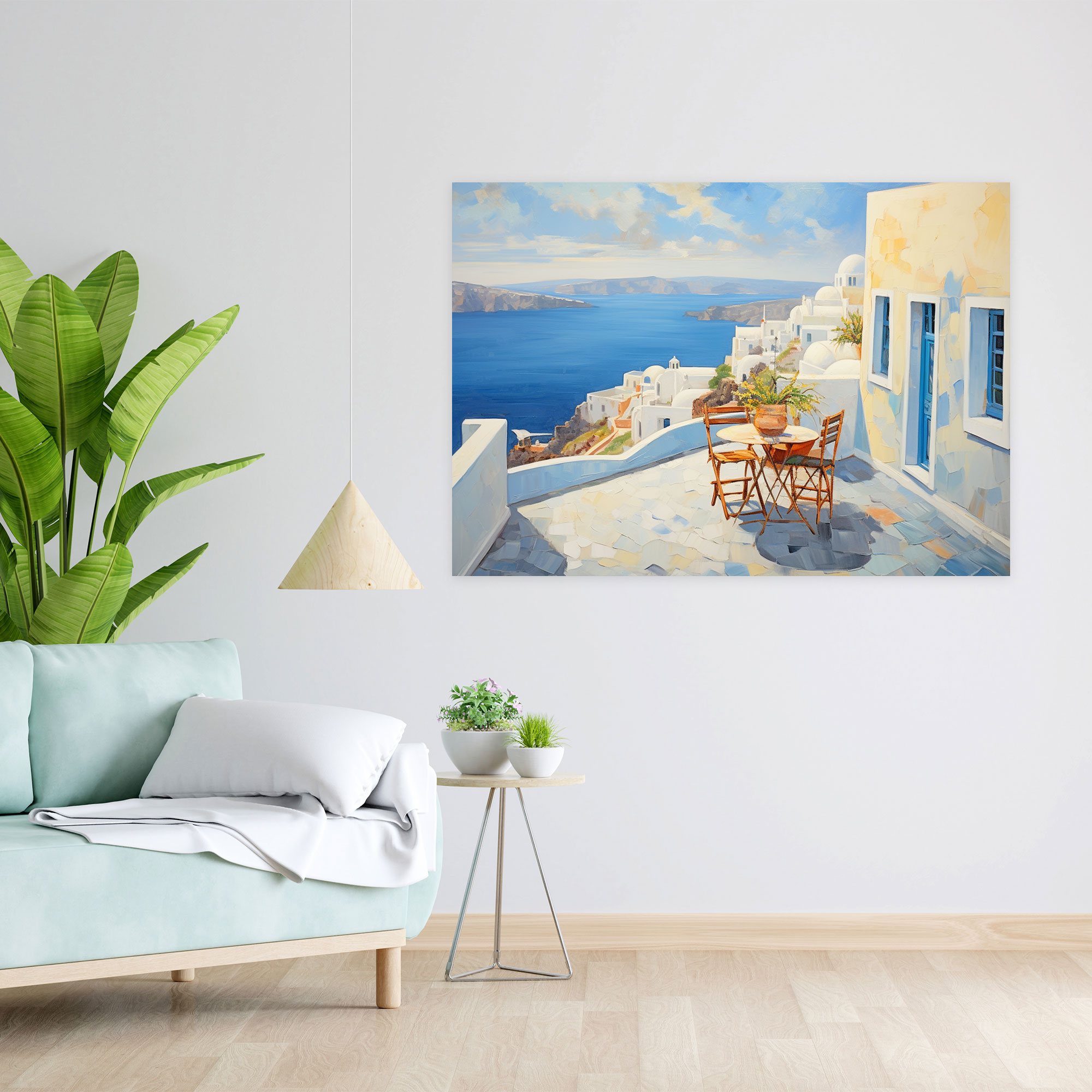 Santorini Wall Art - Impressionist Oil Painting - Santorini, Serene Rooftop View, Oia Village, Wall Decoration