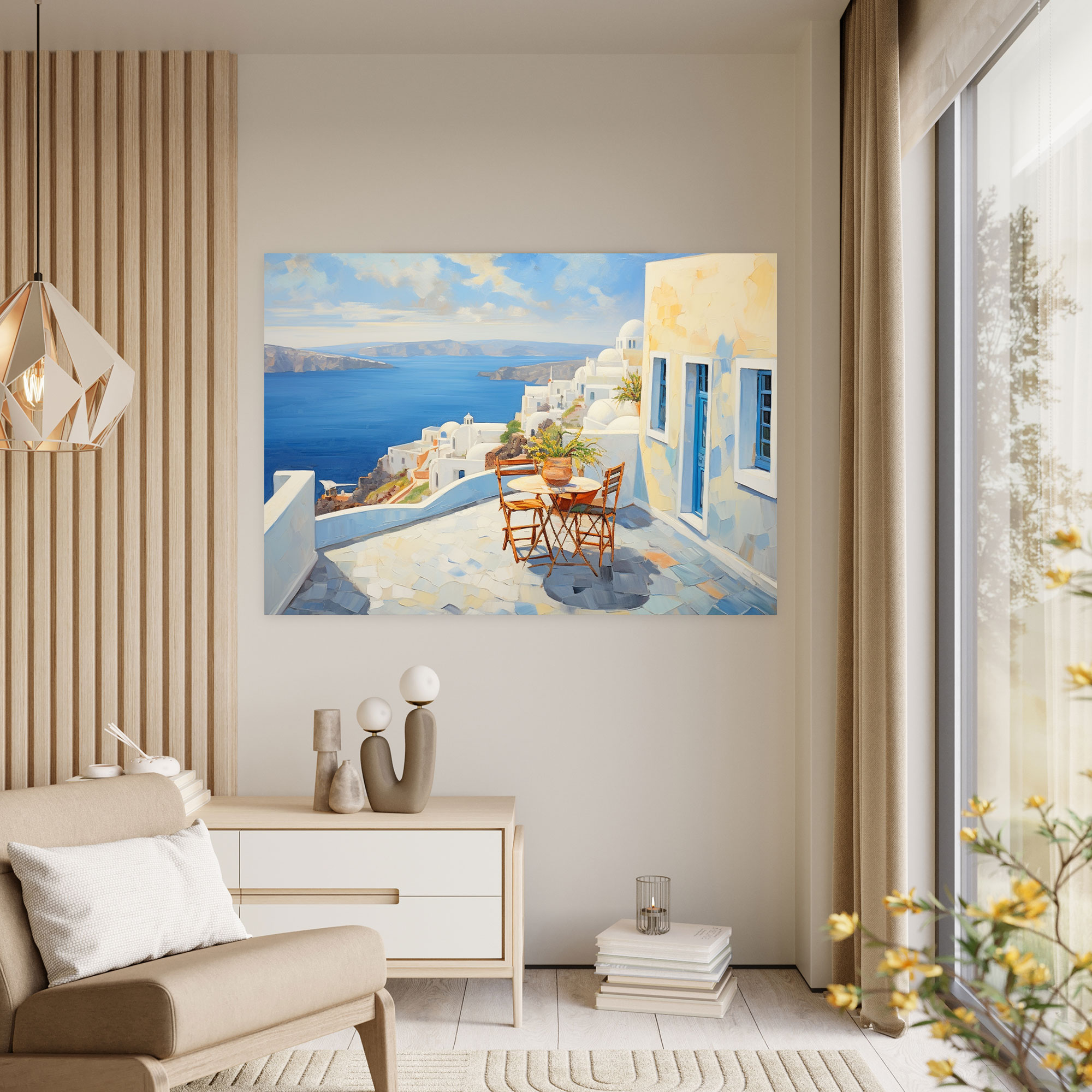 Santorini Wall Art - Impressionist Oil Painting - Santorini, Serene Rooftop View, Oia Village, Wall Decoration