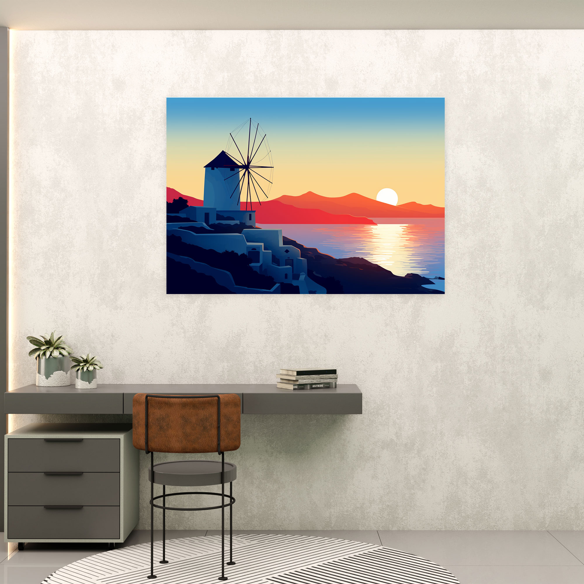Santorini Canvas Print - Minimalist Wall Art - Santorini, Santorini Windmill, Santorini, Home Decoration