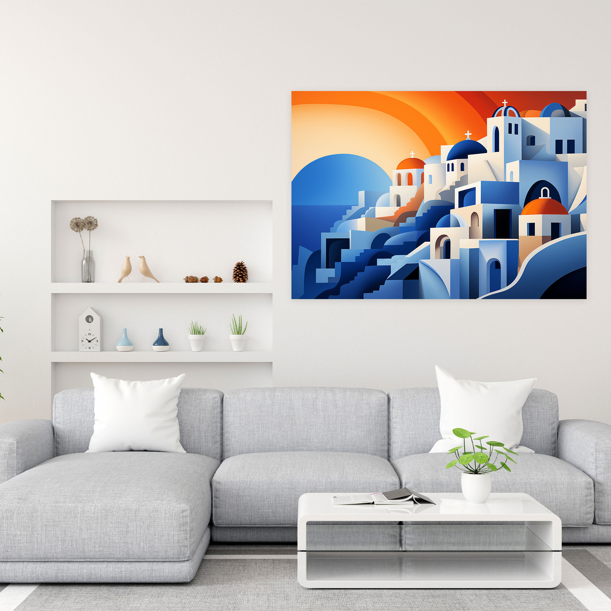 Santorini Wall Decoration - Geometric Design - Santorini, Modern Sophistication, Geometric Design, Canvas