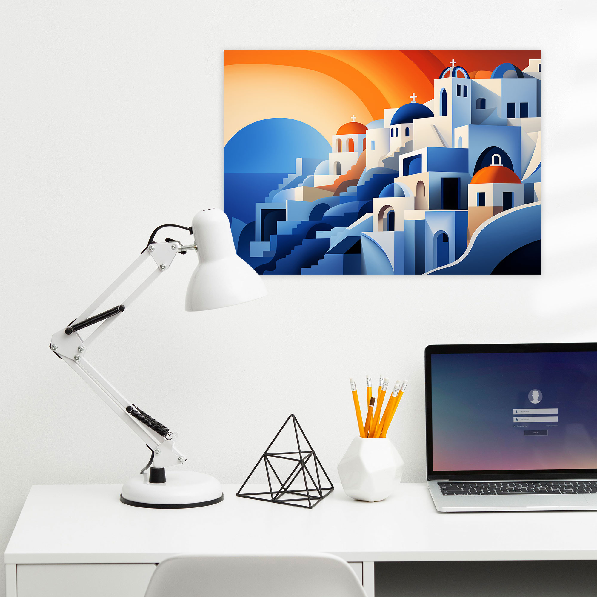Santorini Wall Decoration - Geometric Design - Santorini, Modern Sophistication, Geometric Design, Canvas