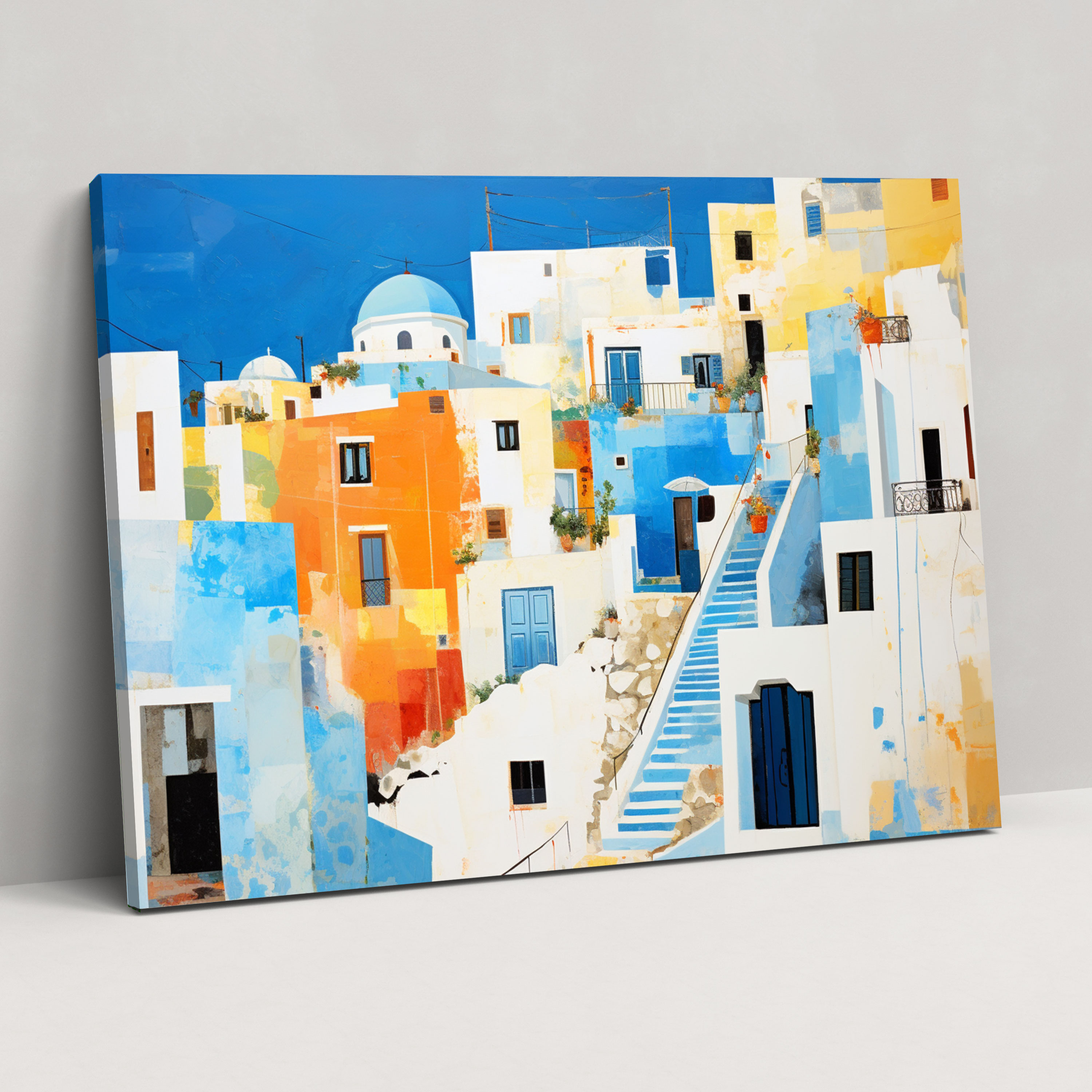 Santorini Canvas Print - Santorini, Canvas Wall Art, Mixed Media Artwork, Wall Decoration