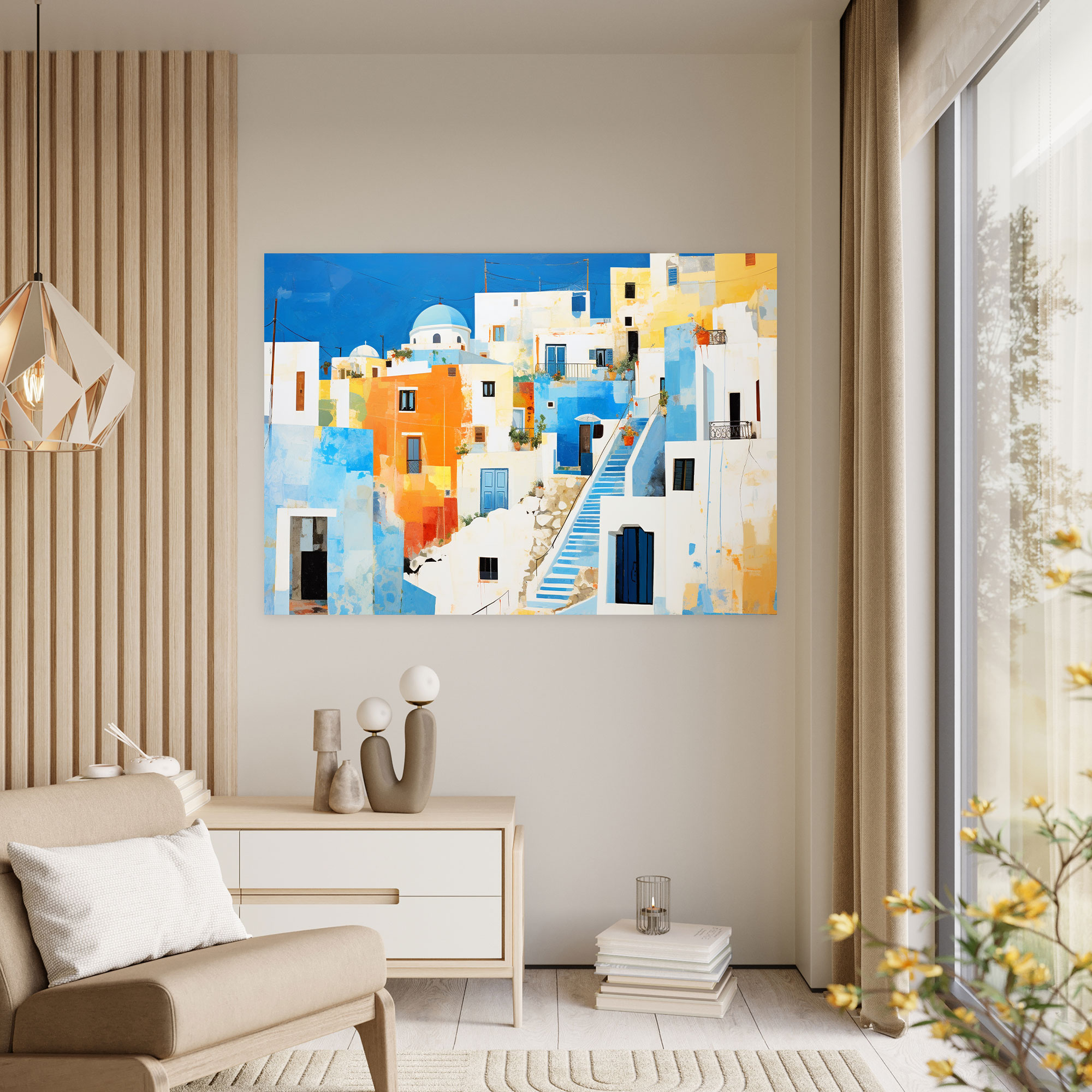 Santorini Canvas Print - Santorini, Canvas Wall Art, Mixed Media Artwork, Wall Decoration